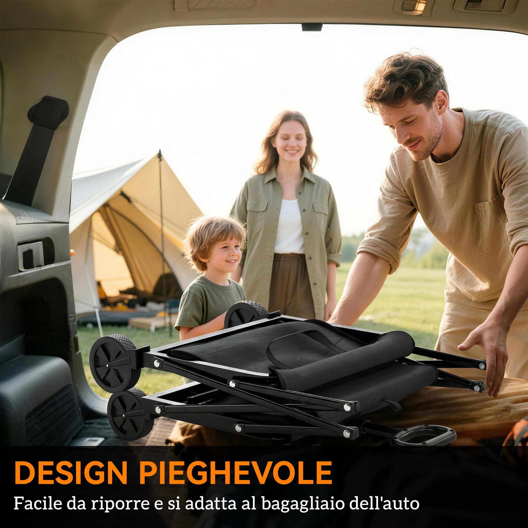 Outsunny Carrello da Giardino da 80L con 4 Ruote Girevoli, Carrello Spiaggia Pieghevole in Metallo e Tessuto Oxford con Maniglia Girevole e Regolabile, per Giardino, Campeggio, 78x47.5x92 cm, Nero