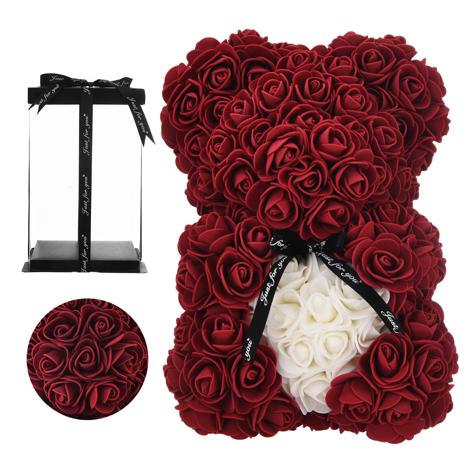 Rose Bear Gift for Women. Gifts for Girls, Rose Bear, Unique Gifts, Gifts for mom, Gifts for Girls, Flower Bear, Birthdays and Weddings Girlfriend gifts-10inc (Burgundy)