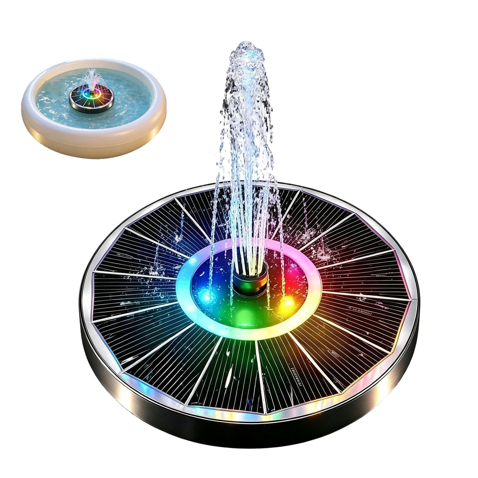 Fontaine solaire bain d'oiseaux avec 6 buses et LED colorées de piscine