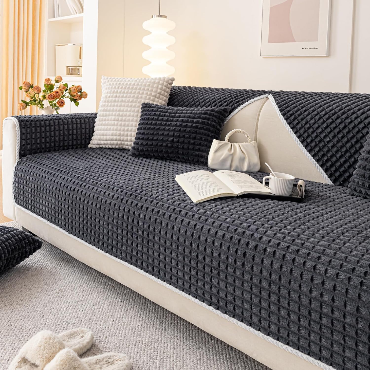 Photo 1 of tianxinbaobei Velvet Couch Cover Sectional, Funny Fuzzy Pet Couch Covers for Loveseat, Plush Warm Sofa Covers for Pets Washable, Non-Slip Couchs Cover for Pets & Kids(1PC, Dark Grey, 35.4"×63")