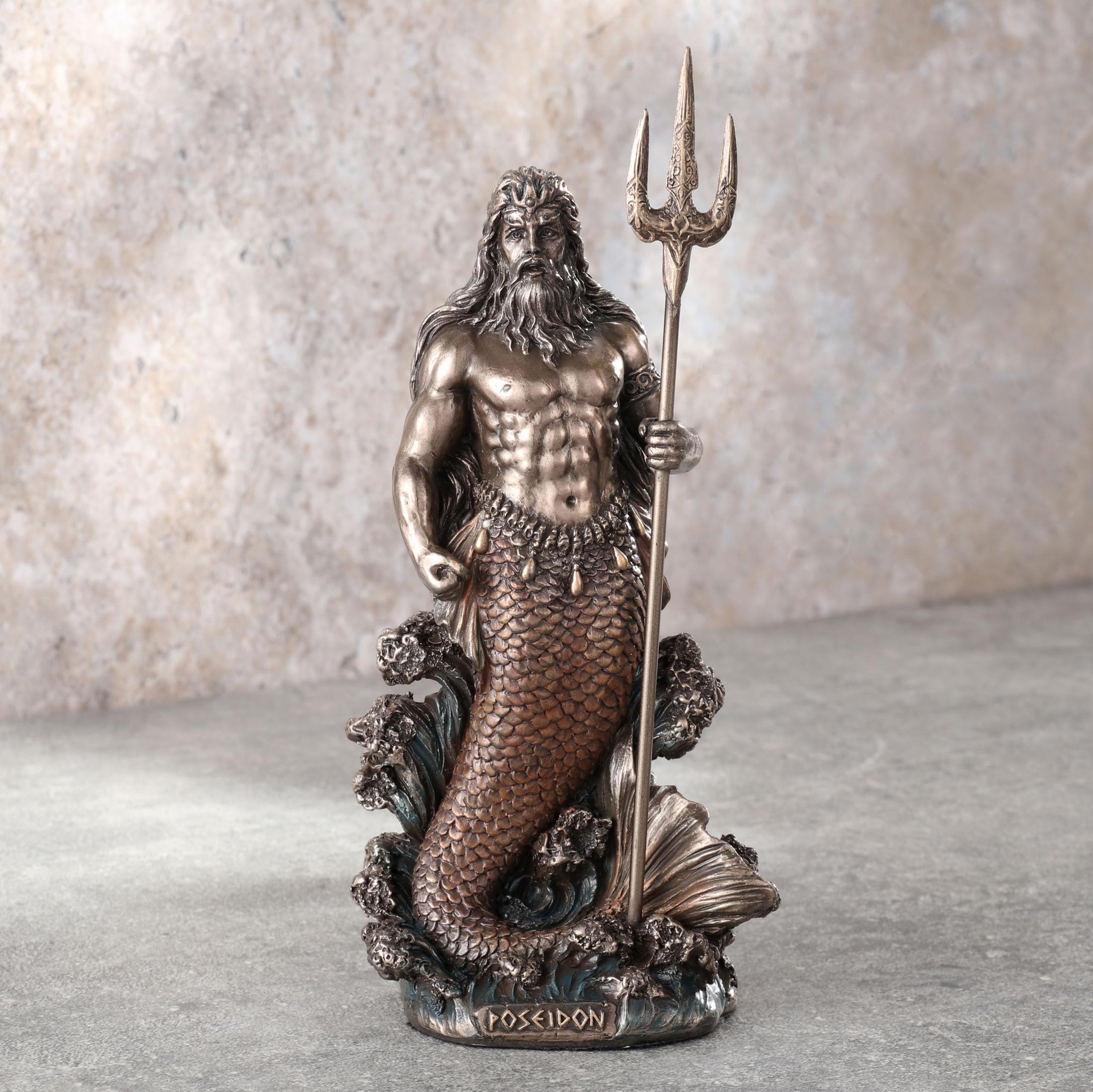 Veronese Design Sculpture Poséidon en résine coulée à froid avec finition bronze - Statues Décoratives Dieu grec de la mer - 18 cm de haut
