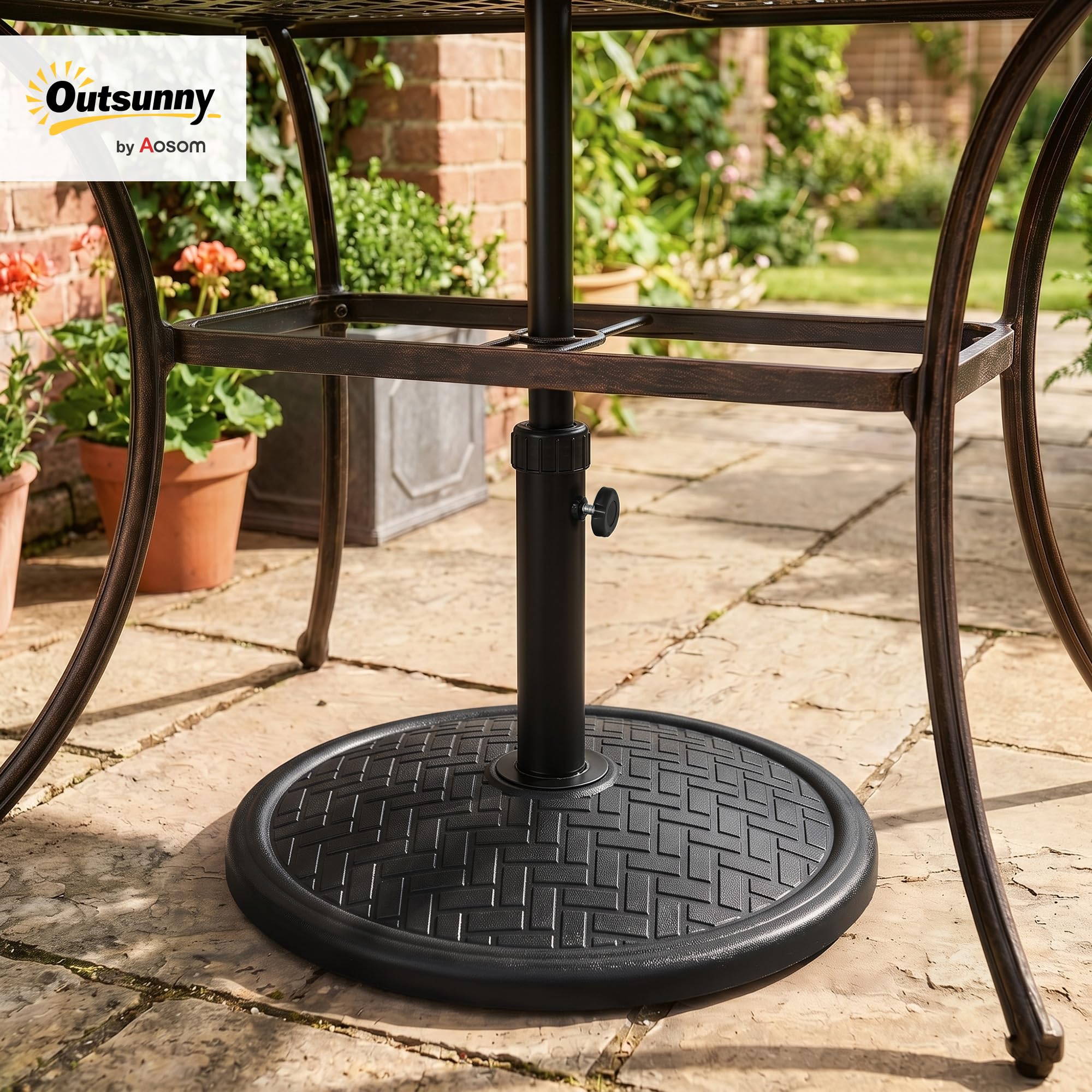 Outsunny Base de Sombrilla 14 kg para Mástil Ø32-38 mm Ø46x34 cm Negro | Hormigón, Soporte para Parasol, Pie de Parasol, Jardín, Terraza, Patio