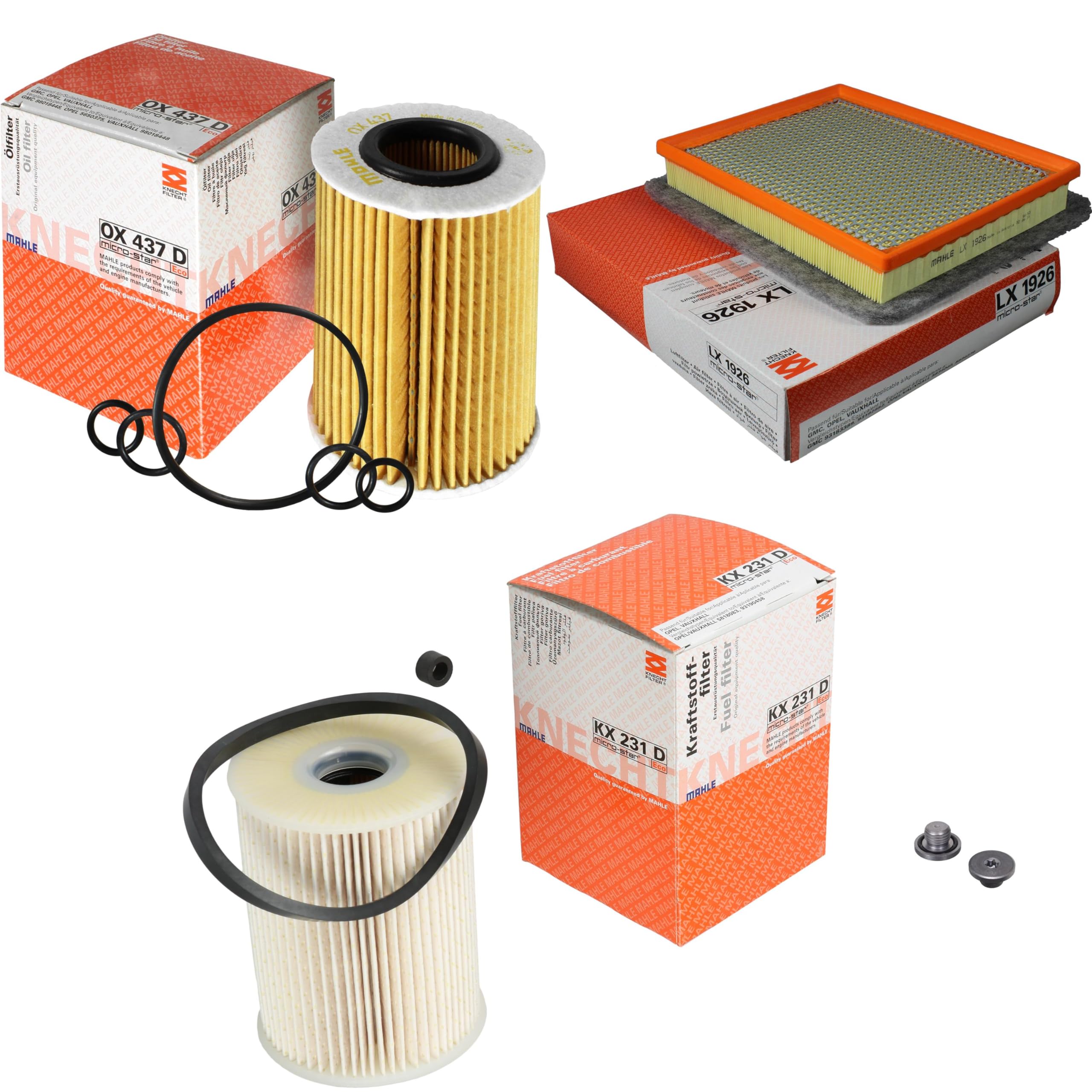 Paquete de inspección Kit de mantenimiento con filtro de aceite OX 437D, filtro de aire LX 1926, filtro de combustible KX 231D, tornillo de cierre