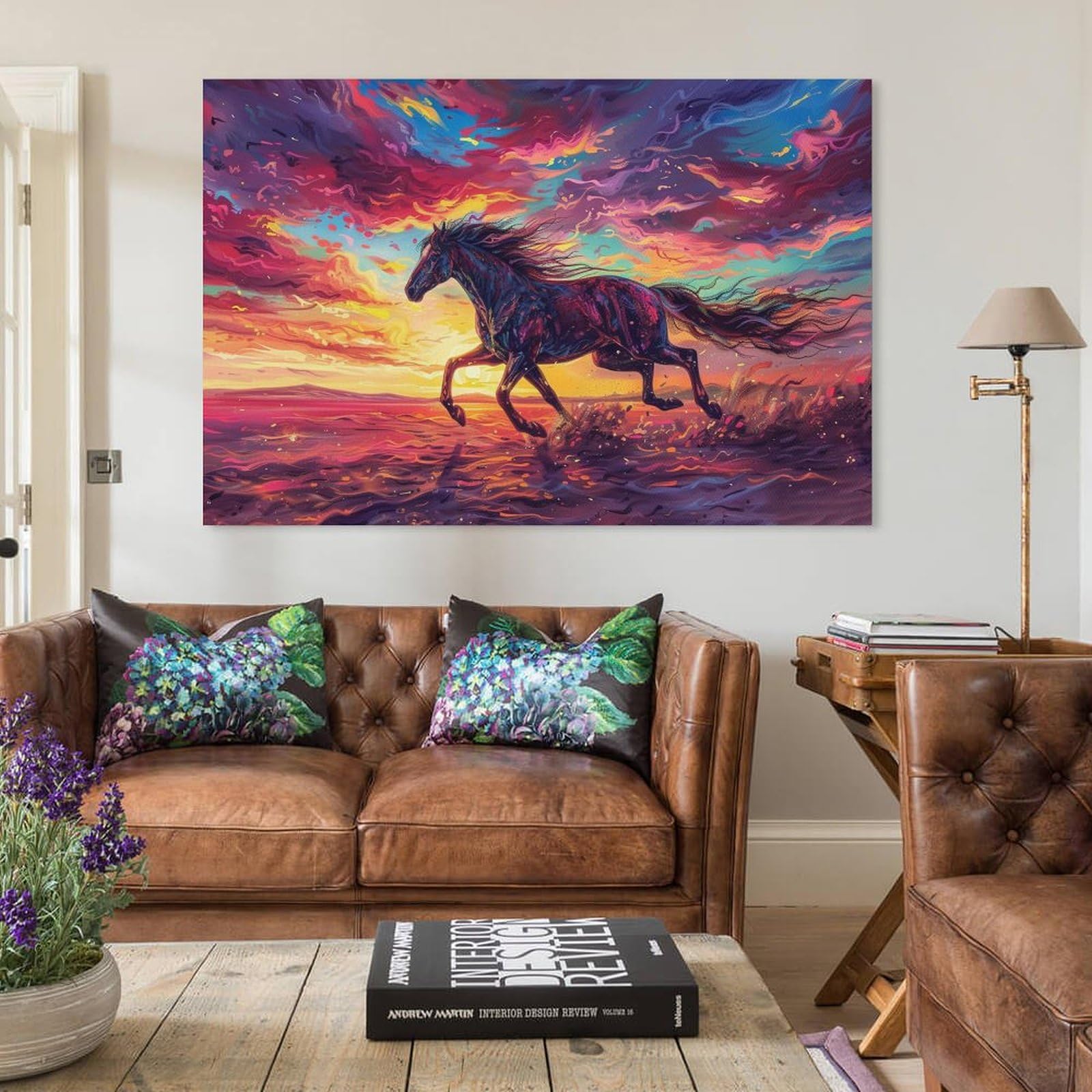 Amazon.co.jp: 絵画 色とりどりの雲の下を疾走する馬 アートパネル