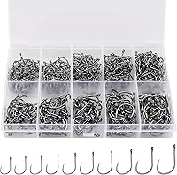 ReeMoo 500PCS Premium Carbon Steel Fishing Hooks - 10 Sizes Sharp Barbed Hooks in Portable Box for Freshwater & Saltwater
