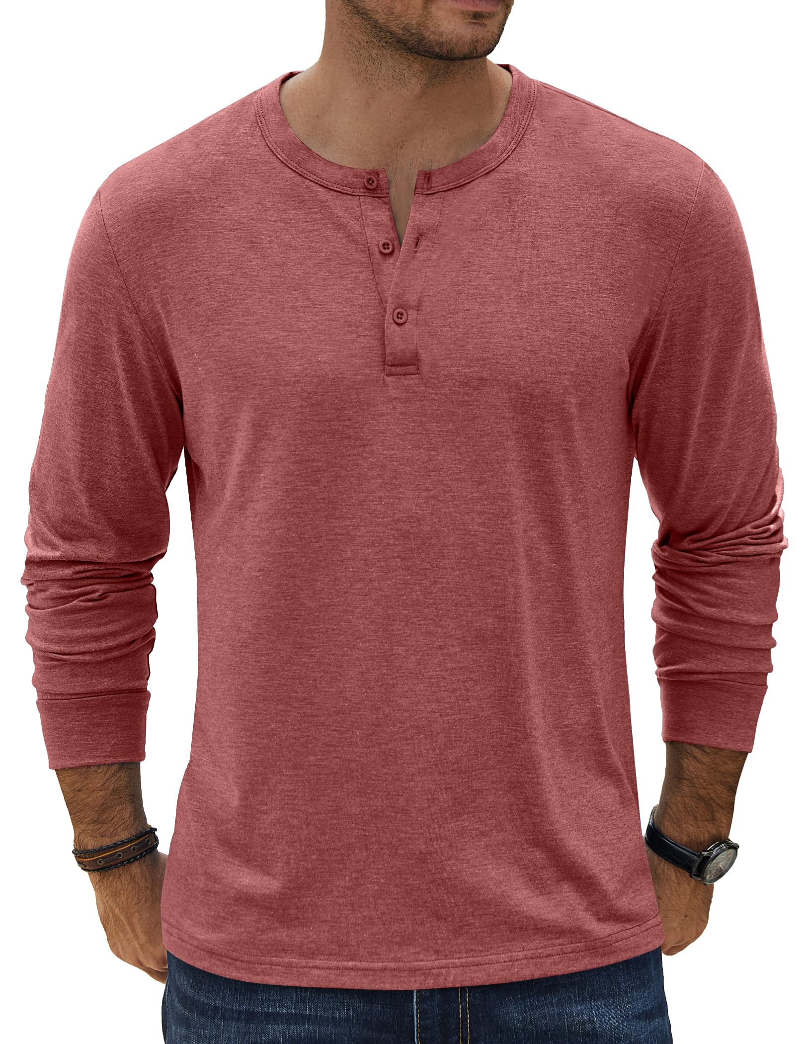 COOFANDY Henley, maglietta da uomo a maniche lunghe, casual, leggera, morbida, elasticizzata, basic