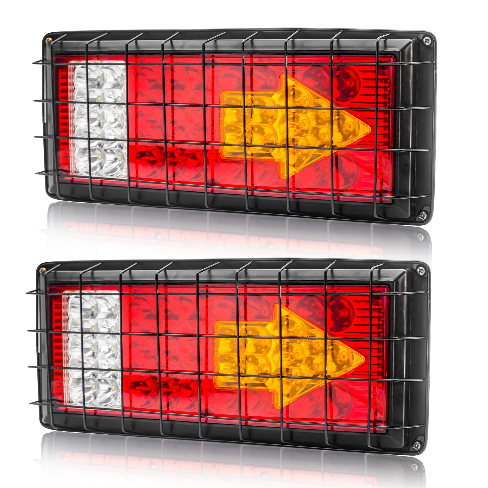 2PCS 24V LED Fanali Posteriori Rimorchio con Rete di Ferro, Multifunzione Luci Posteriori Per Rimorchio con Indicatore di Direzione a Freccia