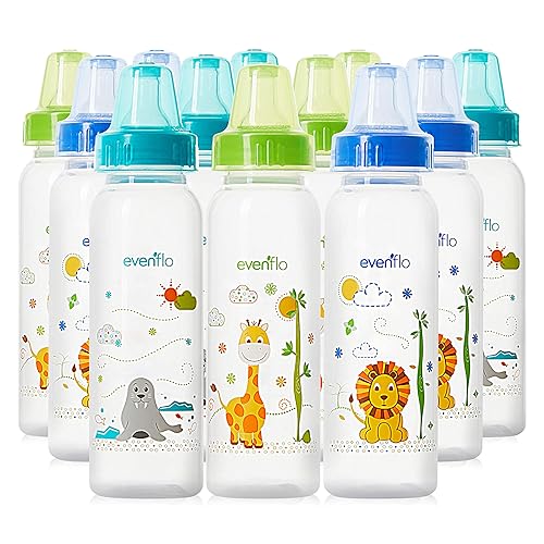 Evenflo Feeding Classic Prints - Botellas de polipropileno para bebés bebés y recién nacidos azulverdeverde azulado 8 onzas paquete de 12