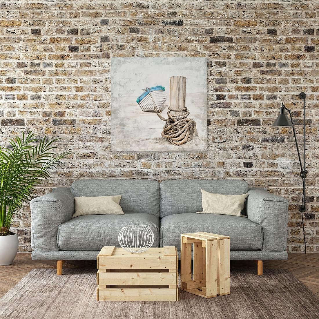 YHSKY ARTS Nautical Canvas Wall Art with Hand Painted Textured, Modern Vintage Boat Paintings - Contemporary Rustic Coastal Pictures Artwork for Farmhouse Living Room Bedroom Bathroom Decor Rustic Boat 40x40IN
