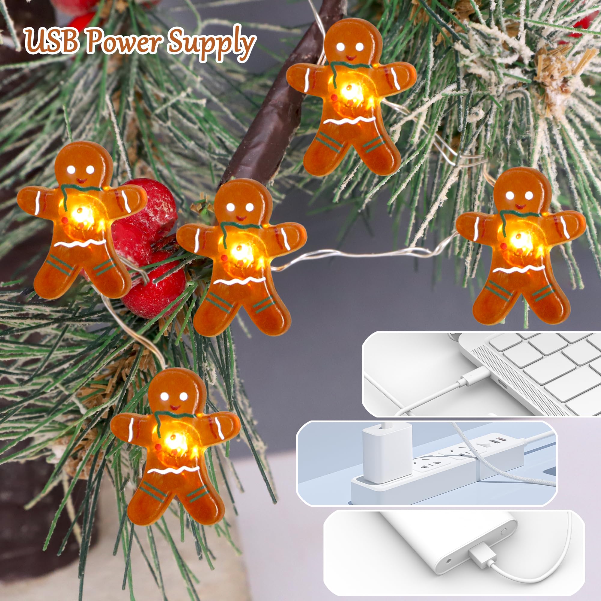 Impress Life Festliche Dekoration Lichterkette, Lebkuchenmann Cookies 3.0 m 40 LEDs mit Batterie/USB Powered Dimmbar Lichterkette mit Fernbedienung für Haus Schlafzimmer Dekorativ Hochzeit Zuhause