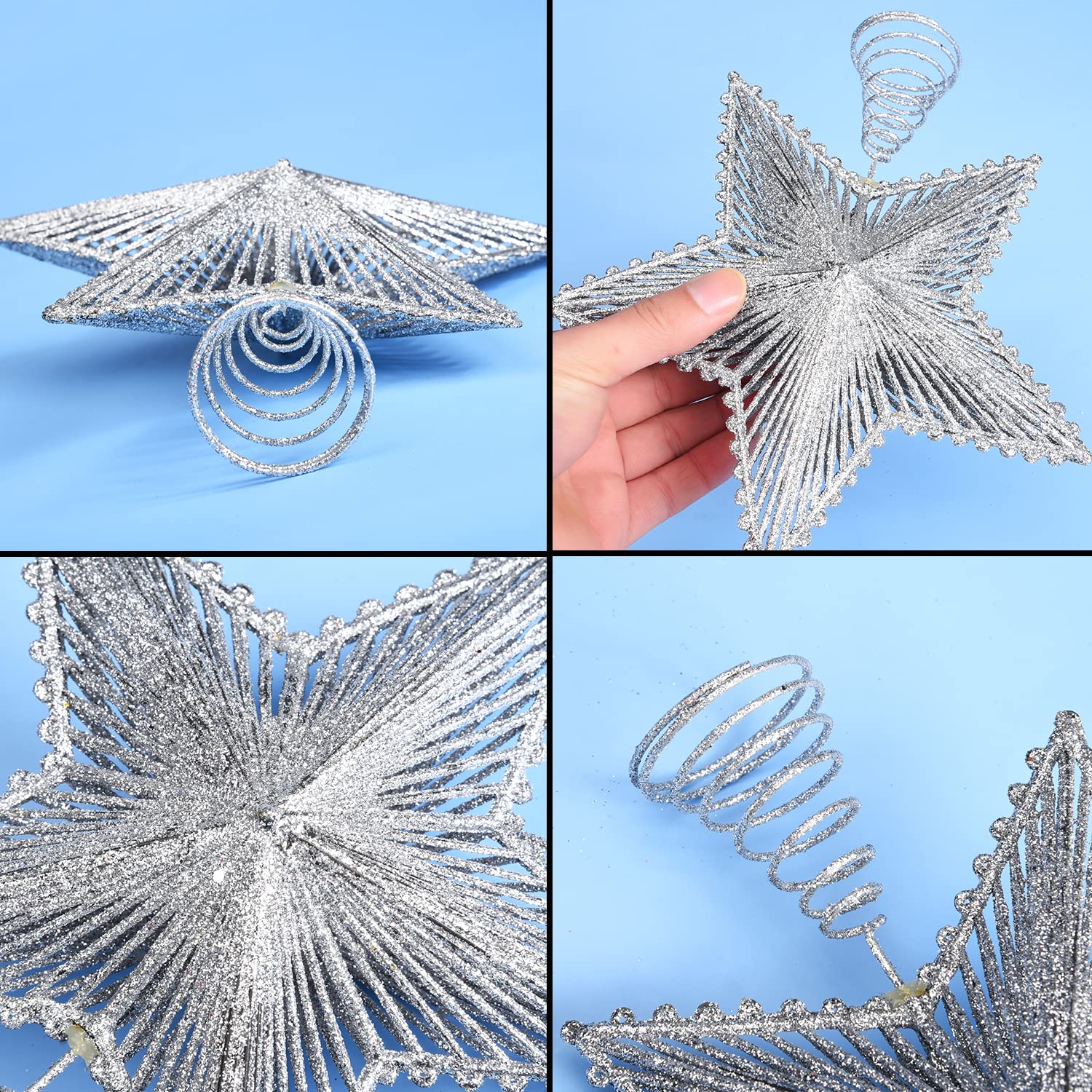 Lezevn Silver Christmas Tree Topper Glittered Star Christmas Tree Topper Plastic Hollow Xmas Tree Topper for Christmas Home Decoration (Silver) - Image 4