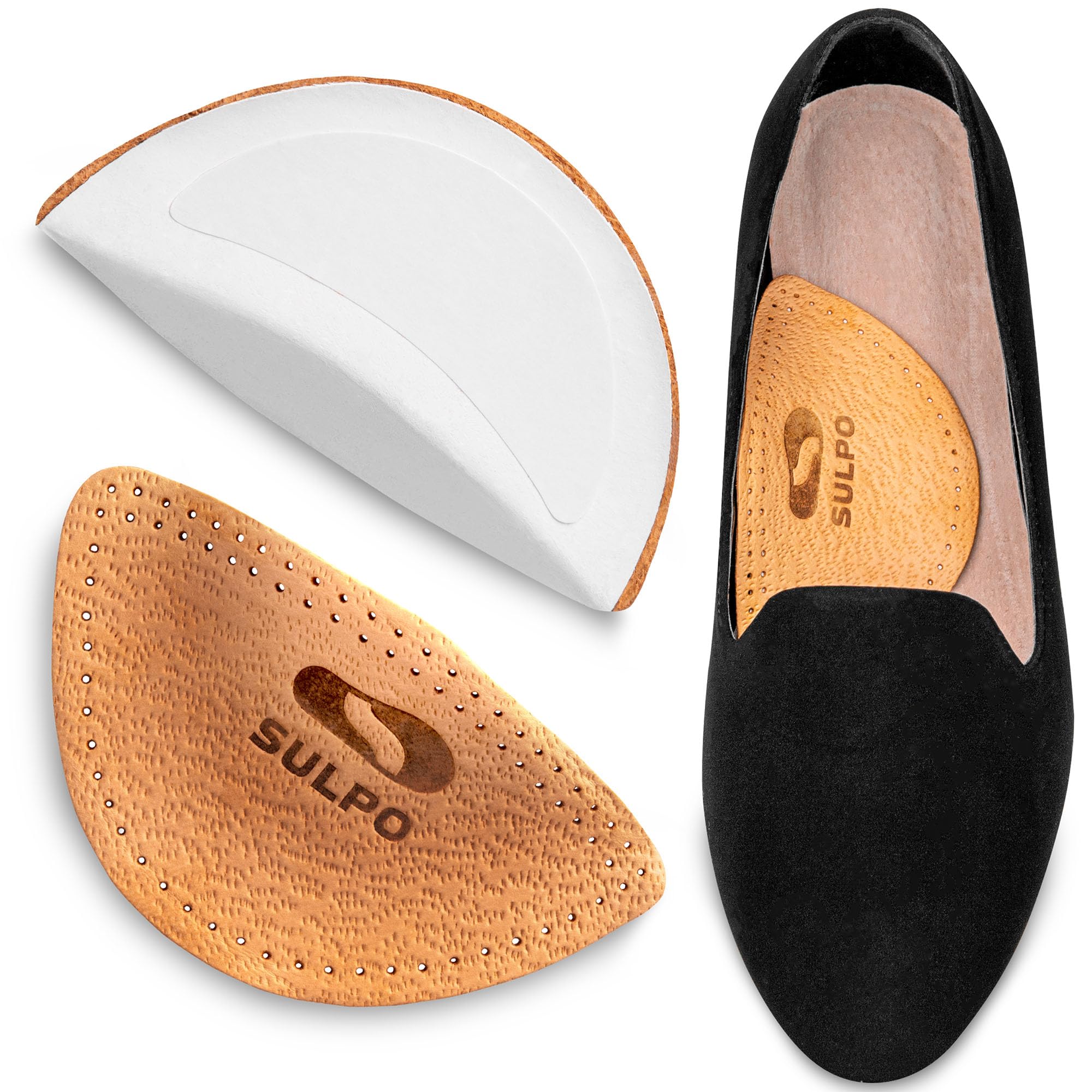 SULPO Solette ortopediche a cuneo - Solette scarpe - Solette in vera pelle per piedi piatti - Plantare piede piatto - Supporto dell'arco longitudinale - Supporto arco plantare - Metatarsale - 38-40
