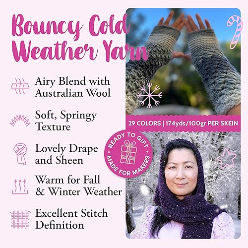 Miniatura 2 de Woolen Delights - Ovillo de lana suave para tejer, paquete de 3 (522 yardas10.58 oz), patrones libres, hilo de lana #4 aran mediopesado para tejer,