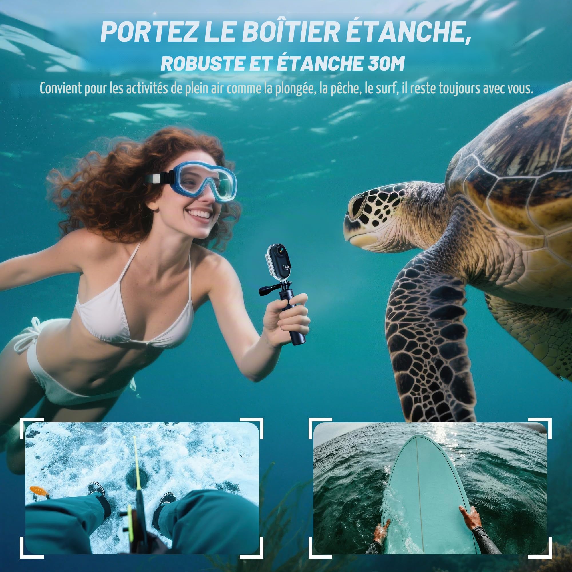 Action Cam WiFi, Mini Camera Sport 4K, caméra POV sous-Marine étanche jusqu'à 30 m, 360 ° pour Casque de vélo, caméra corporelle, bodycam, Camera Waterproof, Petite caméras