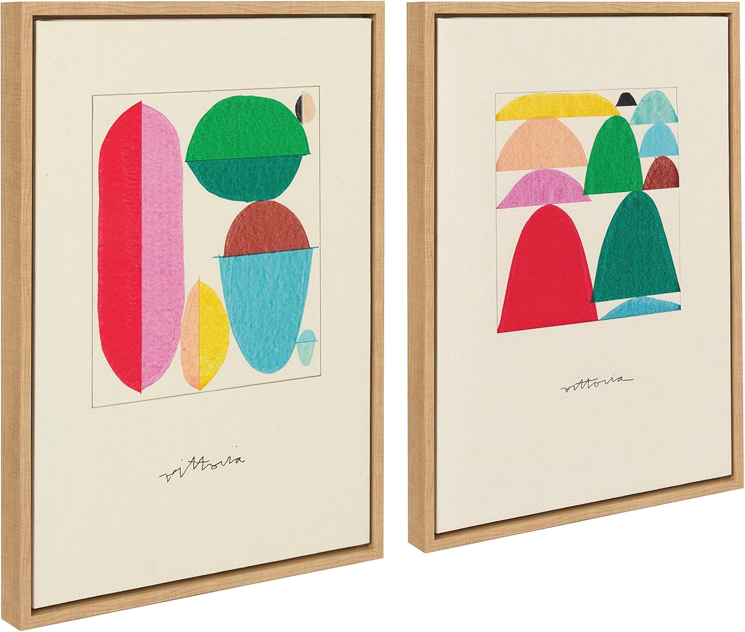 Kate and Laurel Sylvie On The Other Hand and Repeat For A New Outcome Framed Canvas Wall Art Set by Amber Vittoria, 2 Piece Set 18x24 Natural, Modern Abstract Colorful Geometric Wall Art Set