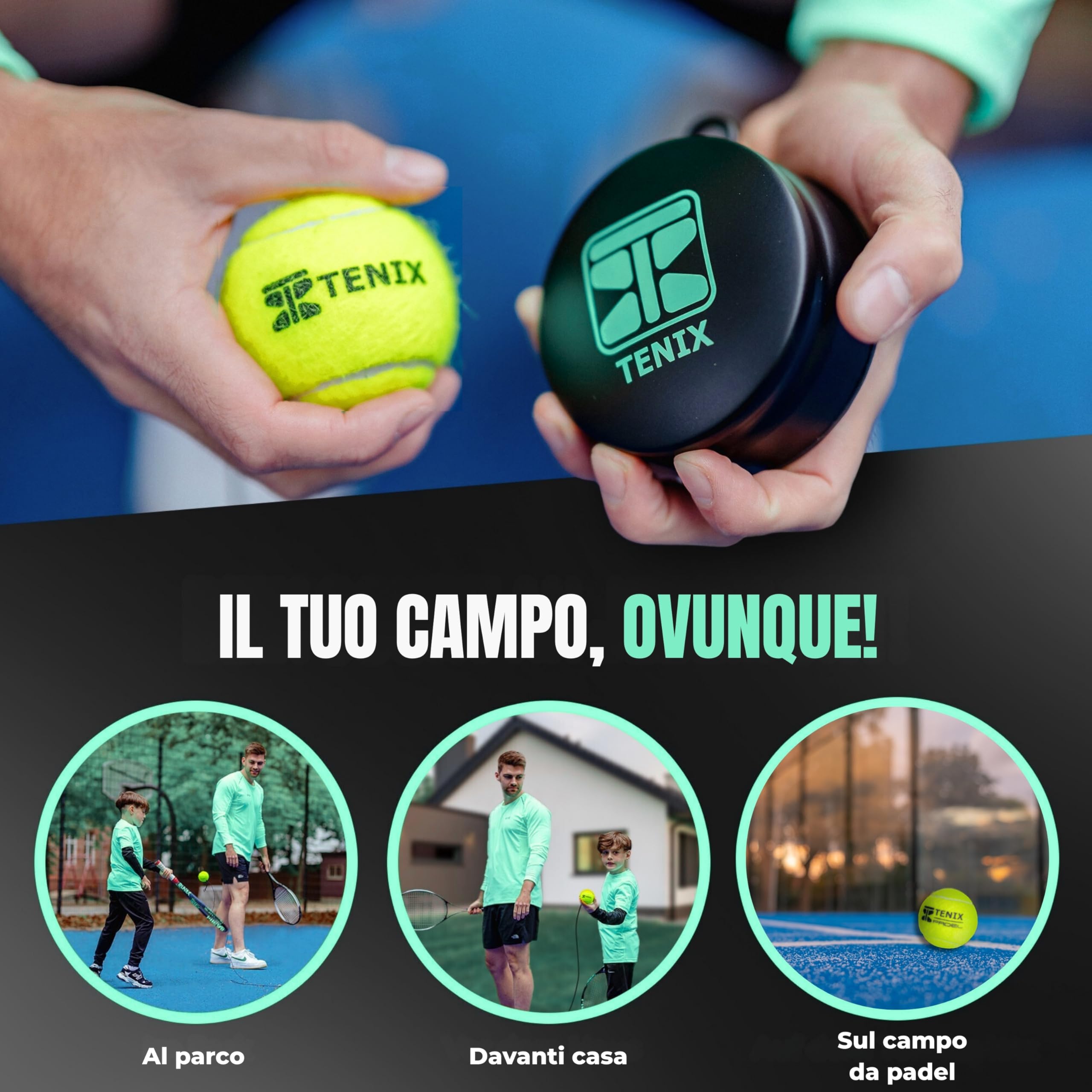 TENIX® Padel Trainer in Acciaio Inox [Non Serve riempirlo d'aqua] Allenamento Padel da Solo per Uomo e Donna | Gioca in Giardino, al Parco o sul Campo | Regalo Divertente per Amanti del Padel!