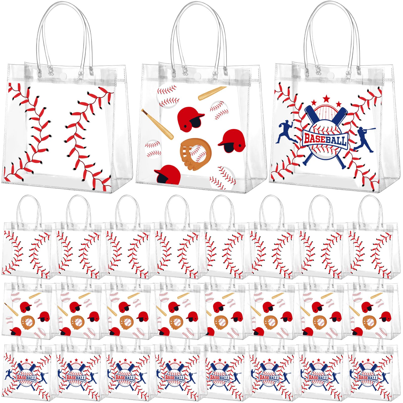 Photo 1 of ***MISSING 20 BAGS***
Resholder 30 Pcs Baseball Clear PVC Gift Bags Bulk 3 Styles Baseball Themed Snack Bags with Handle Sport Theme Party Favor for Goodie Treat Candy Birthday Party Decorations Supplies, 8x8x3.15 Inch