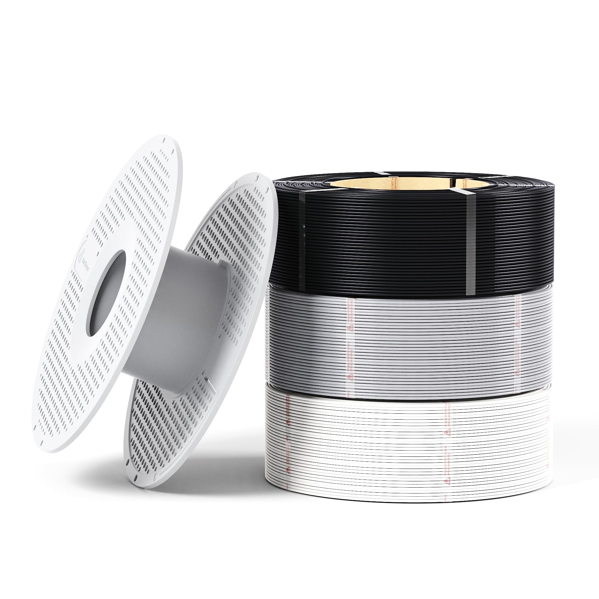 NextShapes Wiederverwendbare Filamentspule and PETG Druckfilament 1,75mm 3kg Bundle, kompatibel mit Bambu Lab und FDM 3D-Druckern. Individuell Vakuum Verpackt, 1kg pro Spule, Schwarz + Weiß + Grau