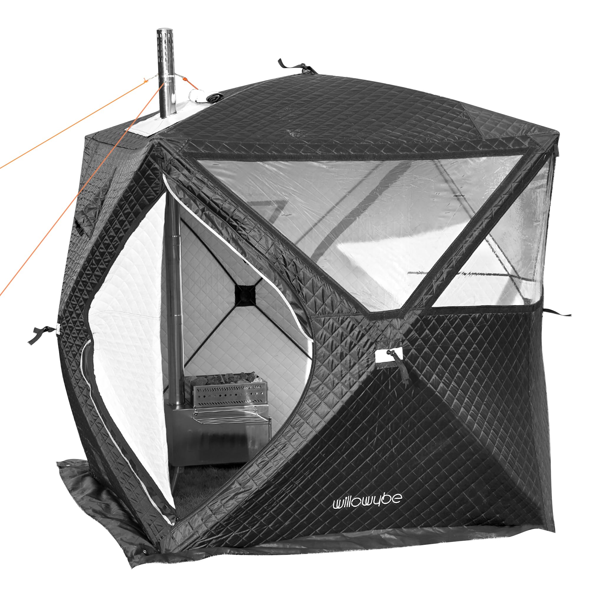 WILLOWYBE Conjunto de Sauna portátil para Exteriores Tienda de Sauna y Estufa de leña – para Sauna Seca y Cocina, Ideal para Familia y Amigos
