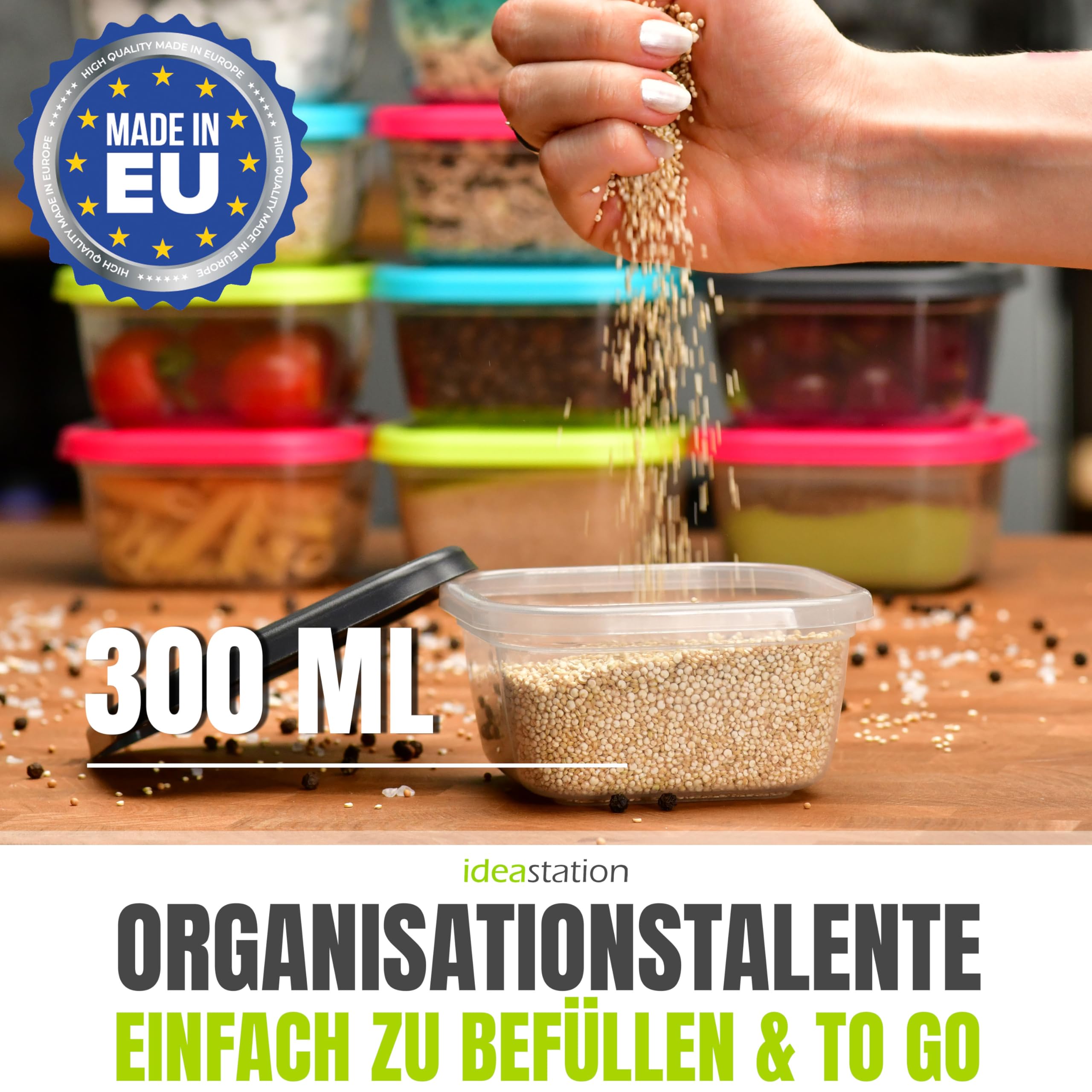 Gefrierdosen 300ml mit Deckel 12 Stück - bunt - stapelbare Dosen mit Deckel - kleine Frischhaltedosen - Behälter zum Einfrieren