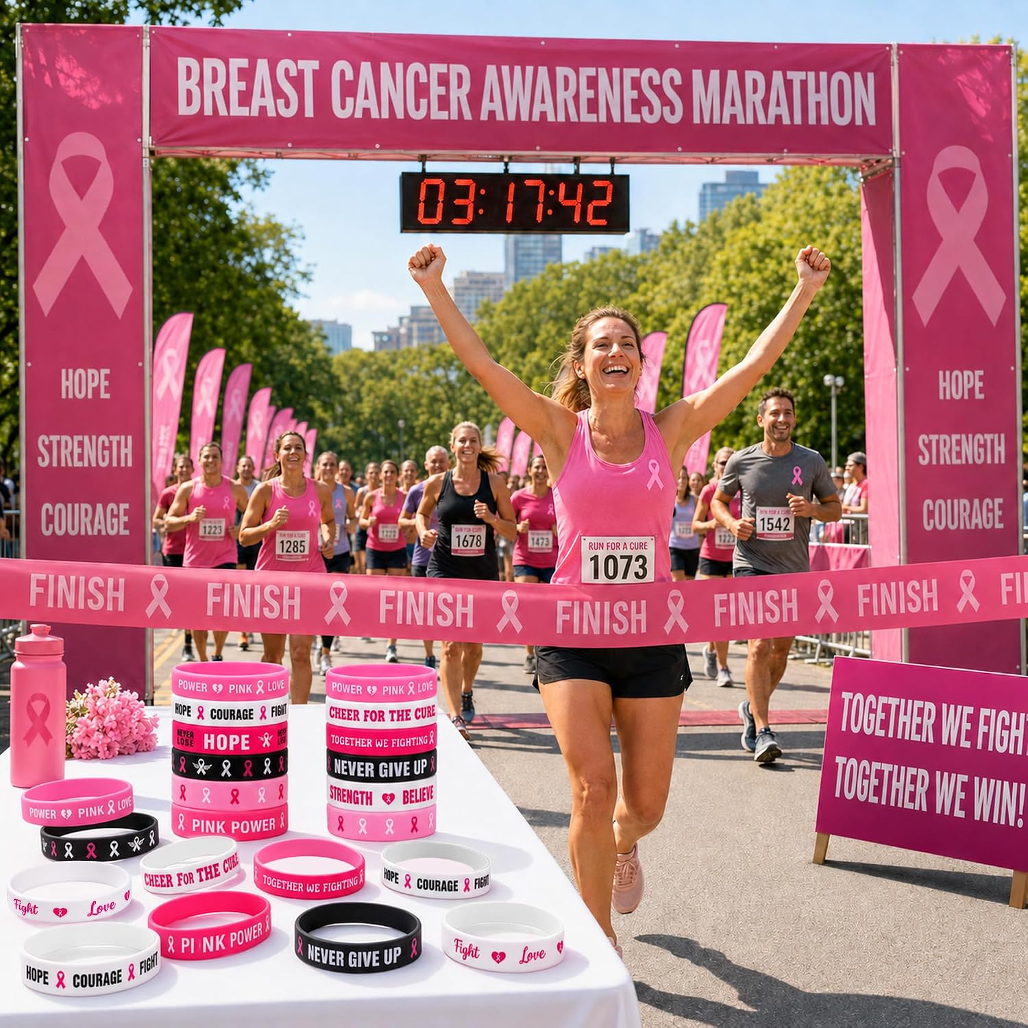 JMUQ 144/250Pcs Breast Cancer Awareness Bracelets Bulk Silicone Wristbands