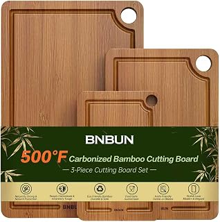 BambooCuttingBoard 3-Piece Bamboo Cutting Board Set with Juice Grooves, Handles & Non-Slip Mats - Durable Eco-Friendly Chopping Boards