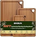 Bamboo Cutting Board for Kitchen, 3-Piece Set with Juice Grooves, Side Handles & Non-Slip Mats – Durable Bamboo Chopping Board for Meat, Vegetables and Fruits