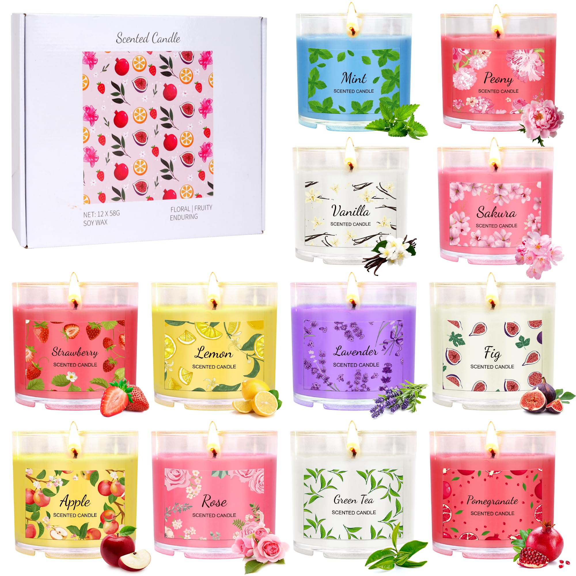 Scented Candles Gift Set, 12Pcs 2.5OZ Natural Soy Wax Long Lasting Portable Travel Tin