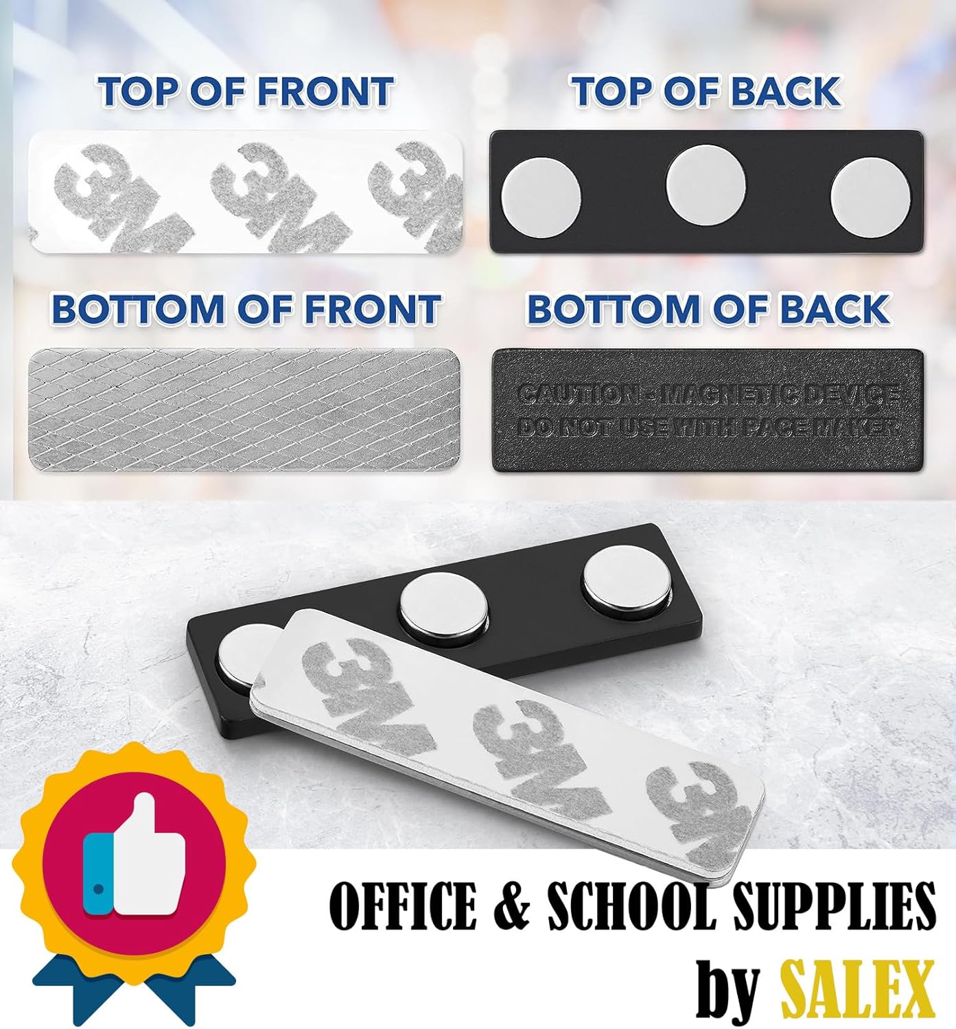 Magnetic Badge Holder 3 Pack for Classroom Students, Office Workers - Reusable Strong ID Badges with 3M Adhesive Backing for Clothes, Uniforms, Shirts - Magnet Name Tags - Name Tag Back Plates, 3 Sets - Image 4