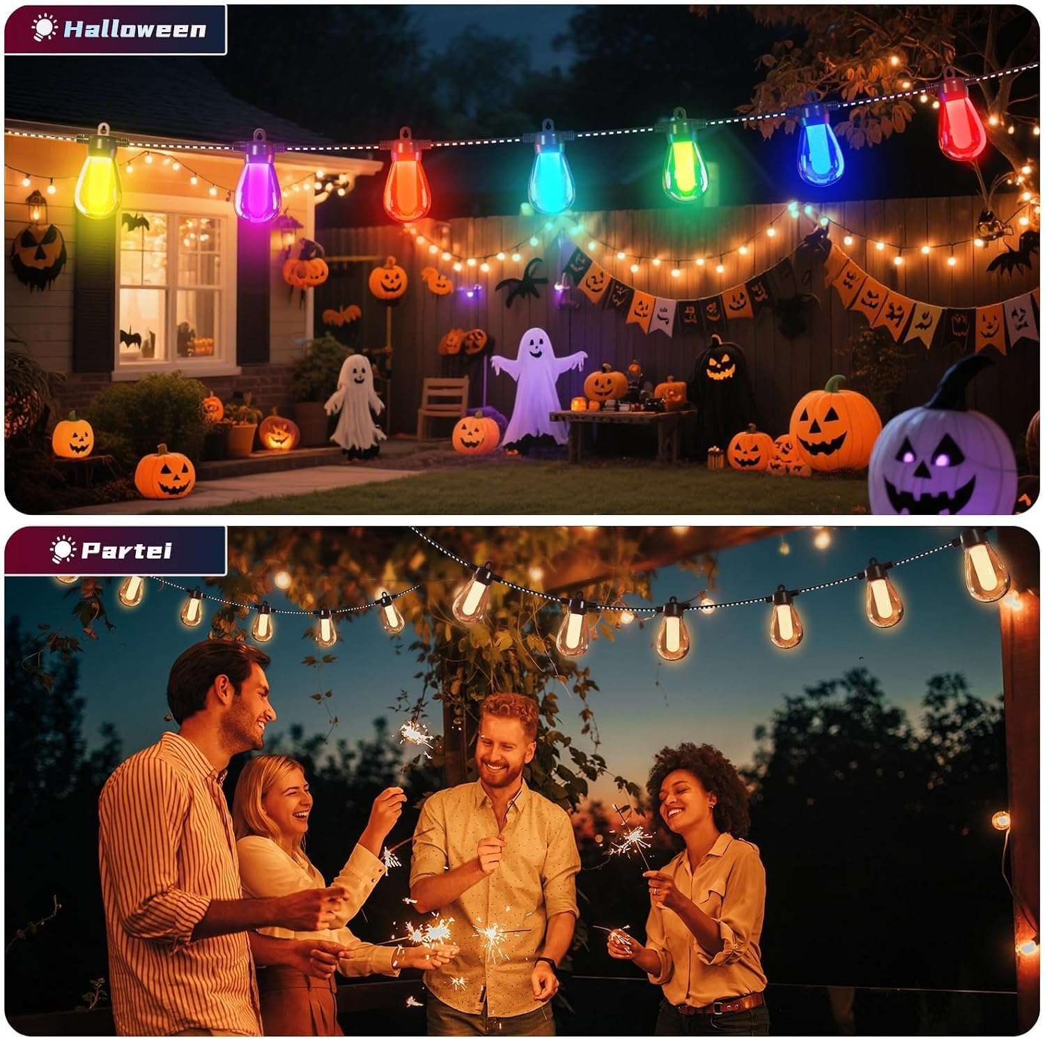 Ciskotu Cadena de luces para exteriores, multicolor, para exteriores, 15 m, G40, iluminación LED, para balcón, exterior, IP65, cadena de luces con mando a distancia
