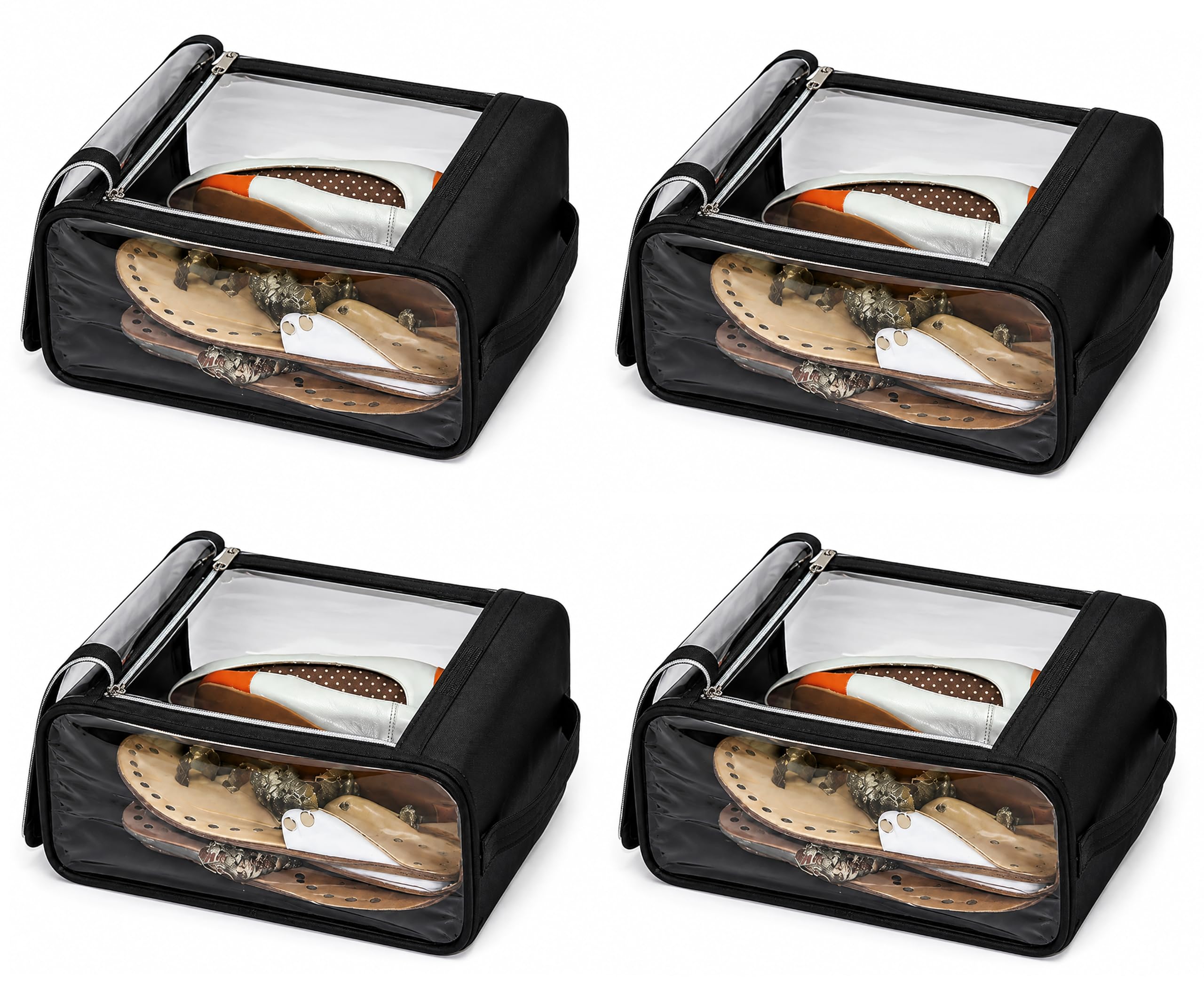 atorakushon Fabric Shoe Cover Travelling Storage Bag Footwear Wardrobe Organizer Pouch (Black) Pack of 4-picture-21