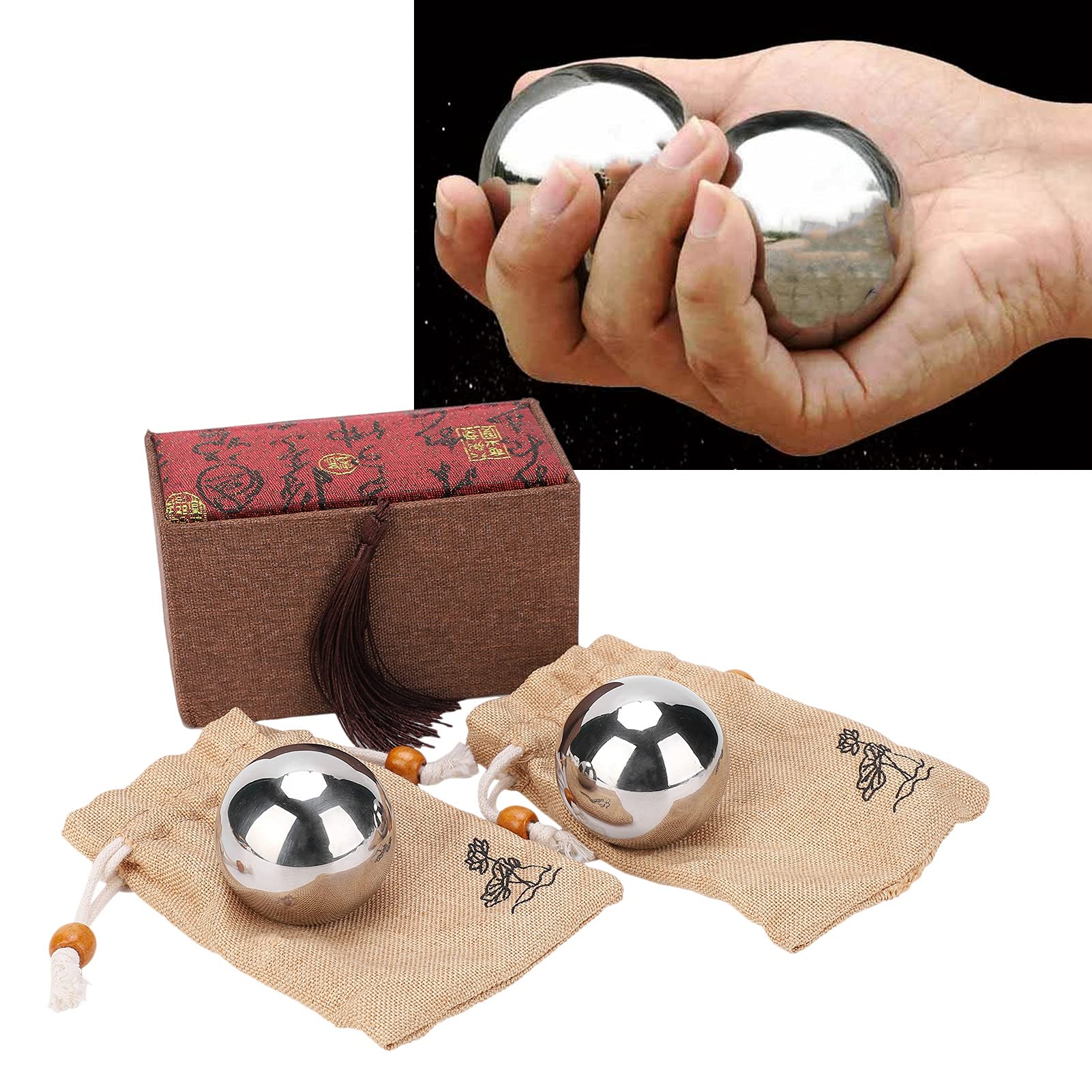 2 Pelotas Chinas para la Salud, Acero Inoxidable 304, 50 Mm de Diámetro, Pelotas de Masaje para Ejercicios, Entrenamiento de Fuerza y ​​rehabilitación.