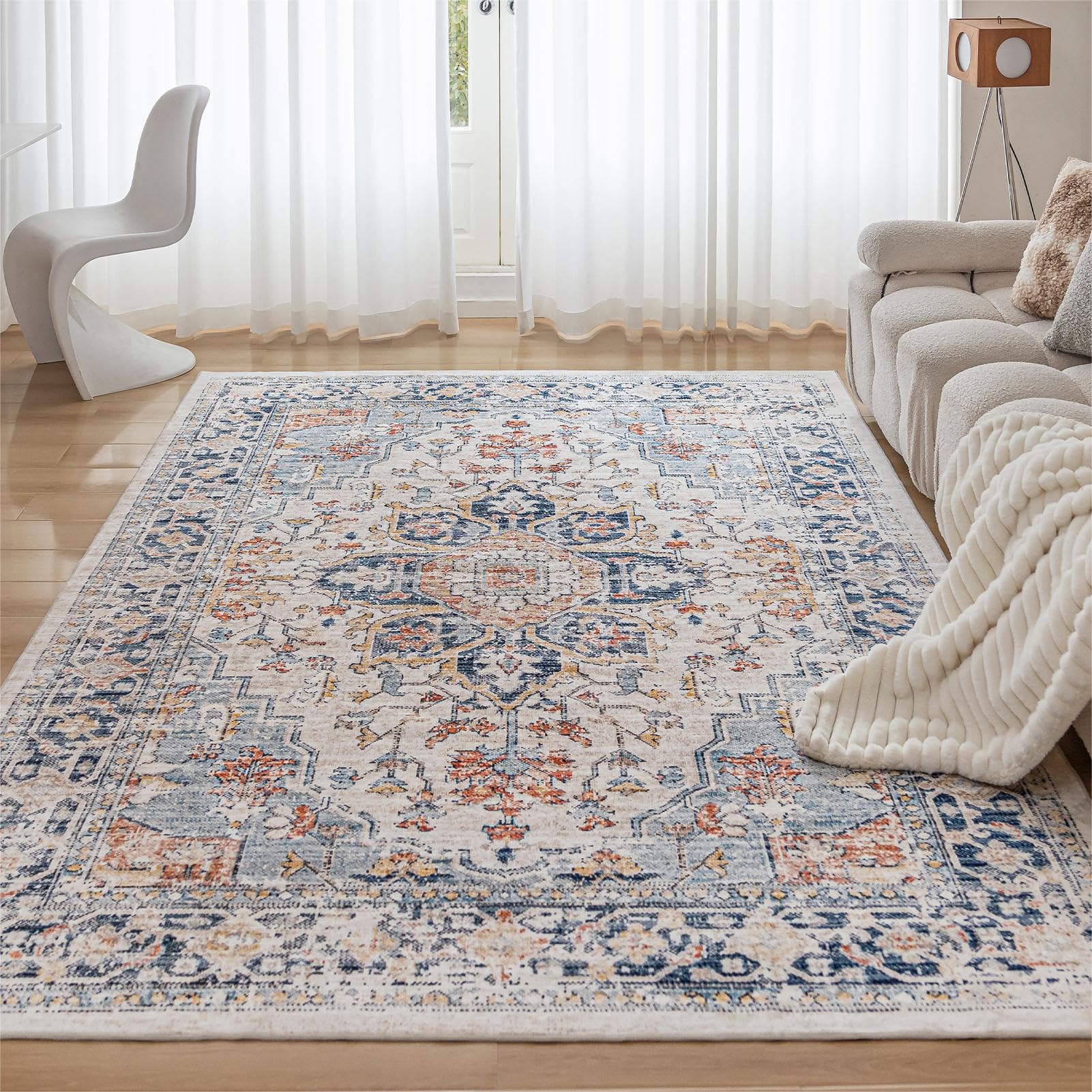 CHOSHOME Waschbarer Teppich Wohnzimmer Vintage Kurzflor Teppiche rutschfest Kunstwolle Boho Groß Orientalischer Teppich für Schlafzimmer 300X400CM Mehrfarbig