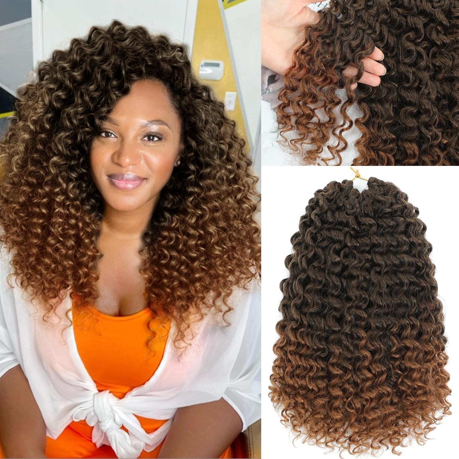 Full Head Crochet Hair for Black Women Human Hair Soft Feeling, Short Gogo Curl Protein Silk 80 Strands, Deep Curly Innovative 4-in-1 Strand Design Hypoallergenic Synthetic Fiber 14 Inch (80Strands) T2/30