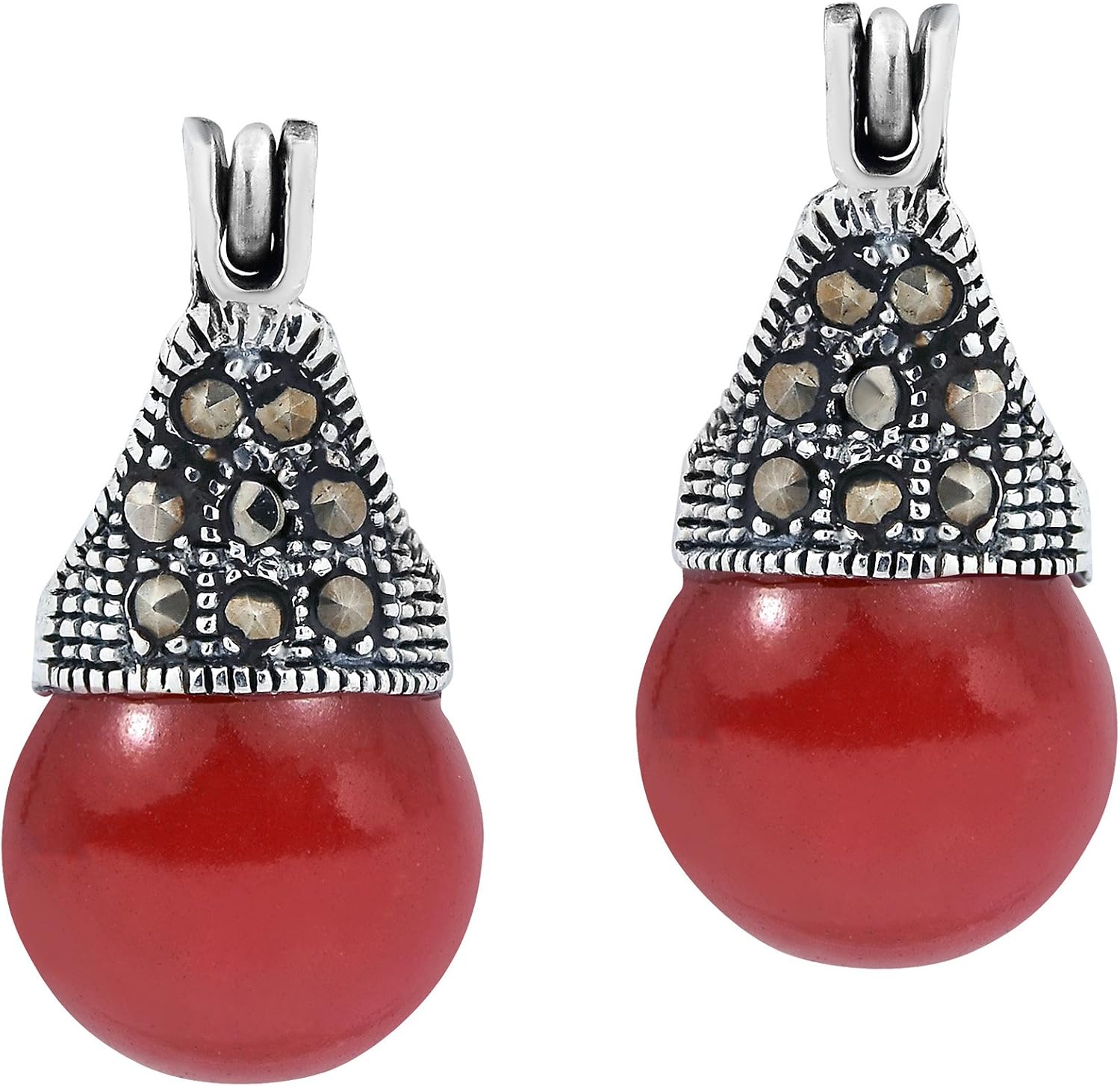 AeraVida Vintage Stone Style and Cultured Freshwater Pearl .925 Sterling Silver 10mm Earrings