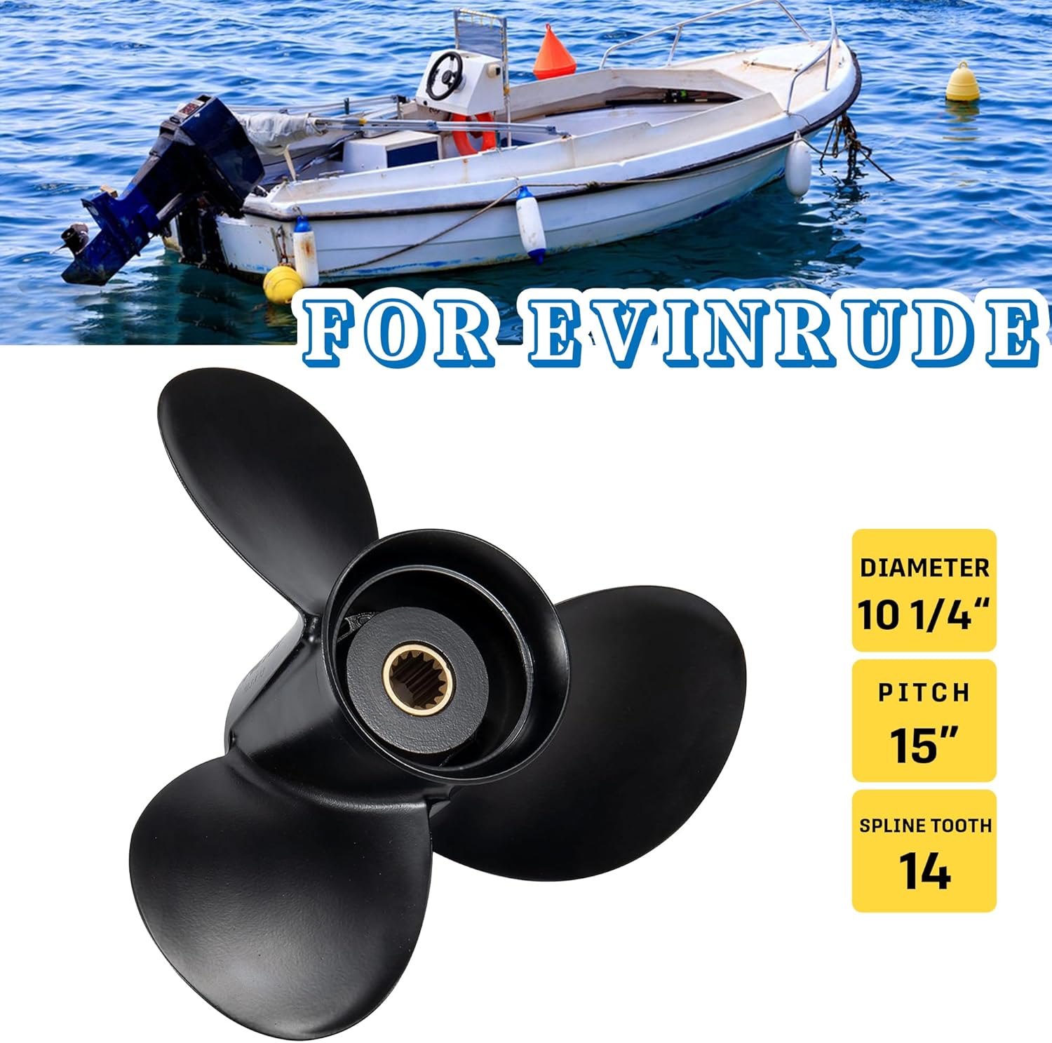 10 1/4 x 15 OEM Upgrade Aluminum Outboard Boat Propeller for BRP,Johnson,EVINRUDE,OMC Stern Drive 15-35HP 10.25diax 15Pitch 14 Spline Tooth RH