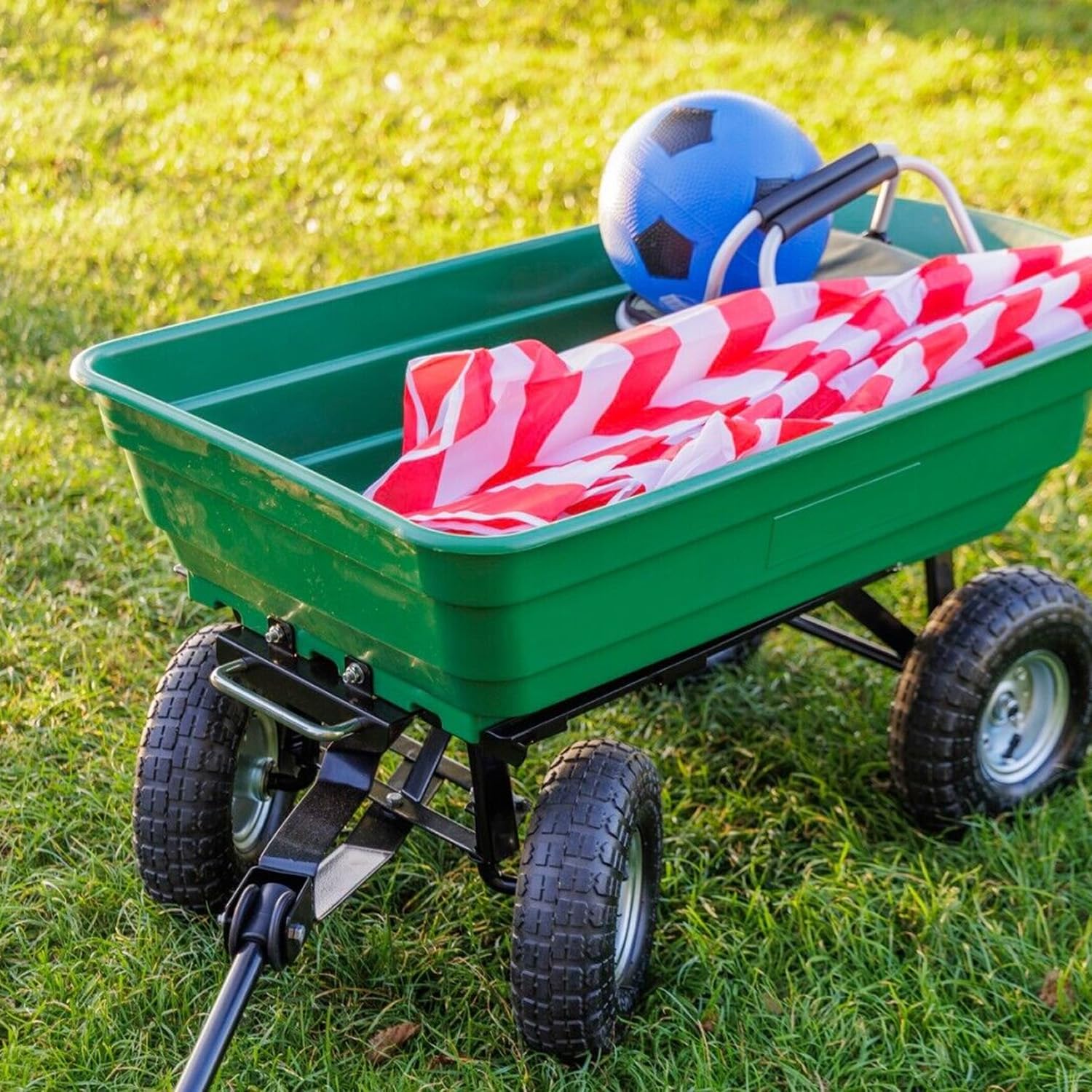 Avilia Carriola da Giardino Versatile 75lt con Vasca Ribaltabile e Ruote Pneumatiche - Soluzione Ottimale per Trasporto Legna, Piante e Materiali di Giardinaggio in ABS Verde