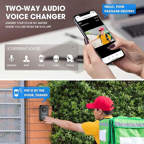 Miniatura 2 de NATSUKAWA Timbre de puerta inalámbrico  Smart WiFi Video Doorbell con timbre  Alertas de aplicación, IP65, visión nocturna, 2 vías audio timbre de