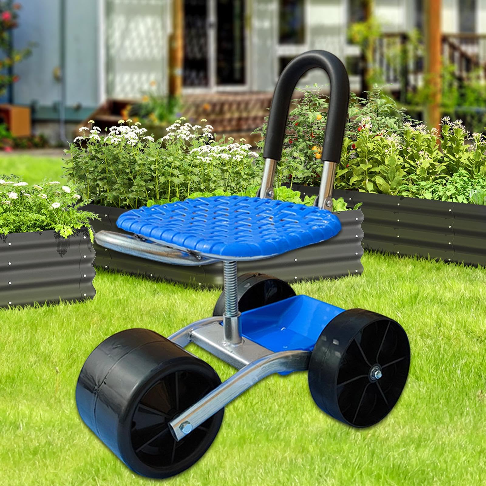 Genérico Asiento de Jardín con Ruedas | Altura Ajustable | Silla para Jardín, Césped, Garaje y Camping