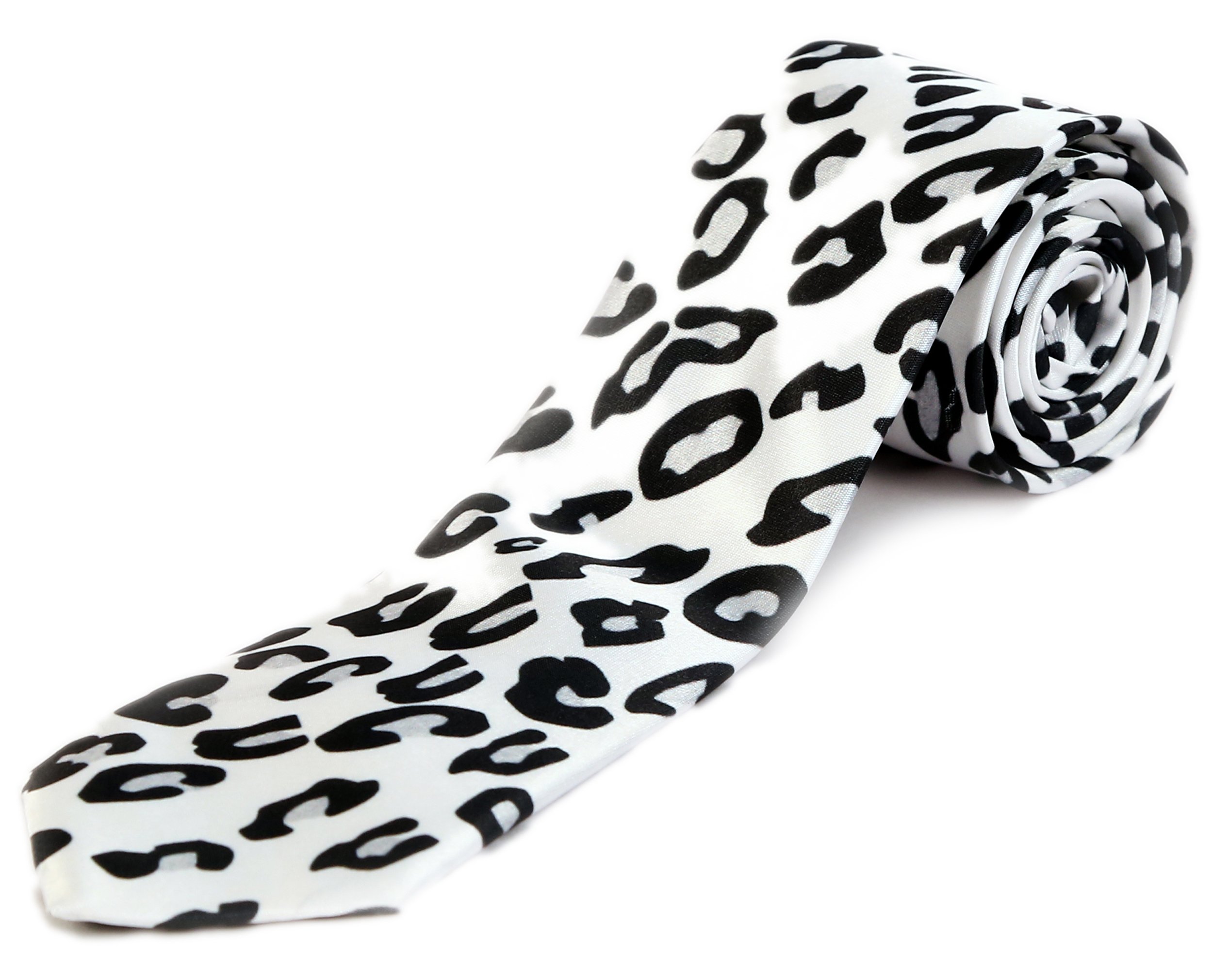 blacksmith Men's Satin Leopard Print Tie (Black and White, Free Size)-picture-11