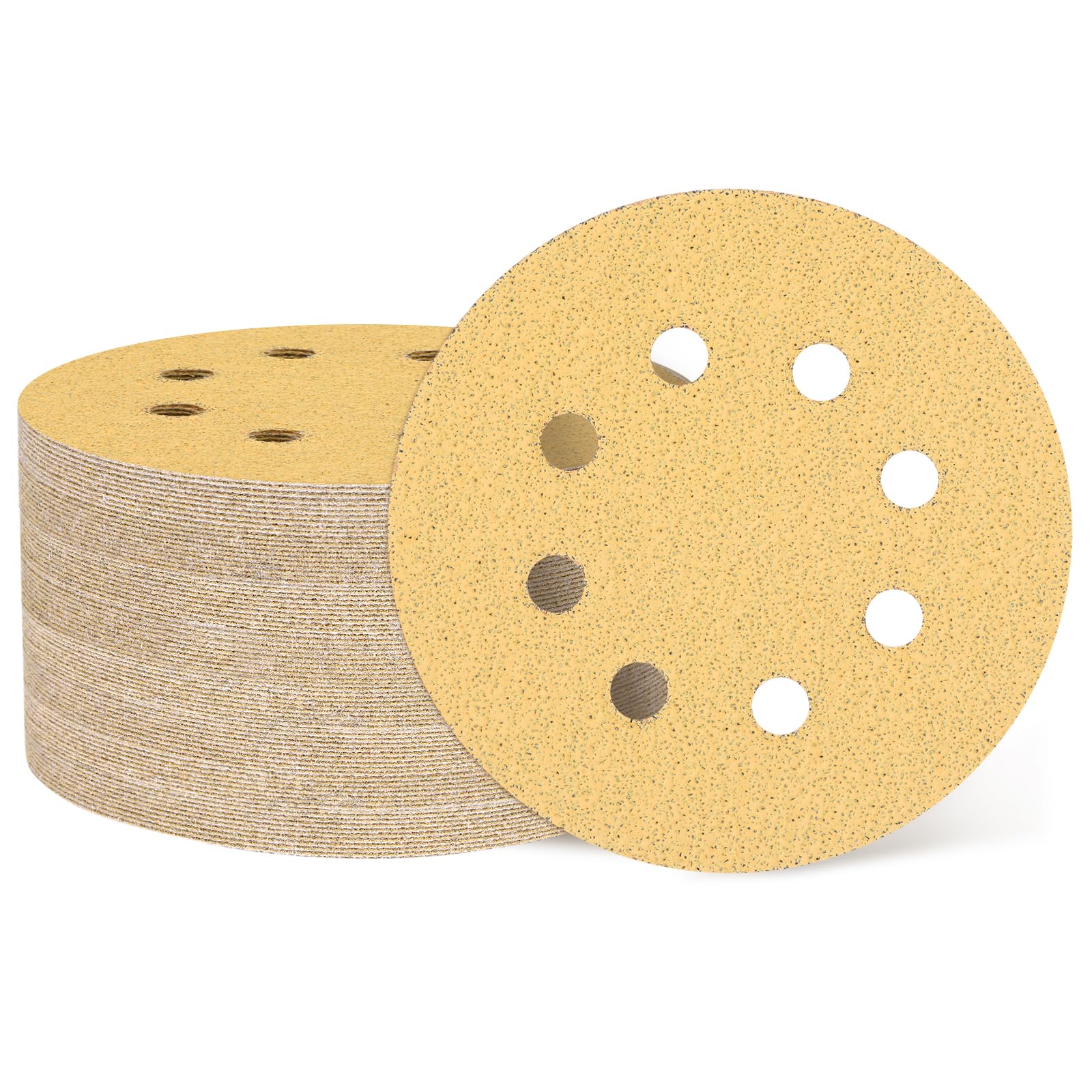sourcing map 150 discos de lijado de 125 mm, 8 agujeros, grano 40, papel de lija orbital aleatorio, almohadillas para lijadora orbital para carpintería, automotriz, pulido de metal, color amarillo