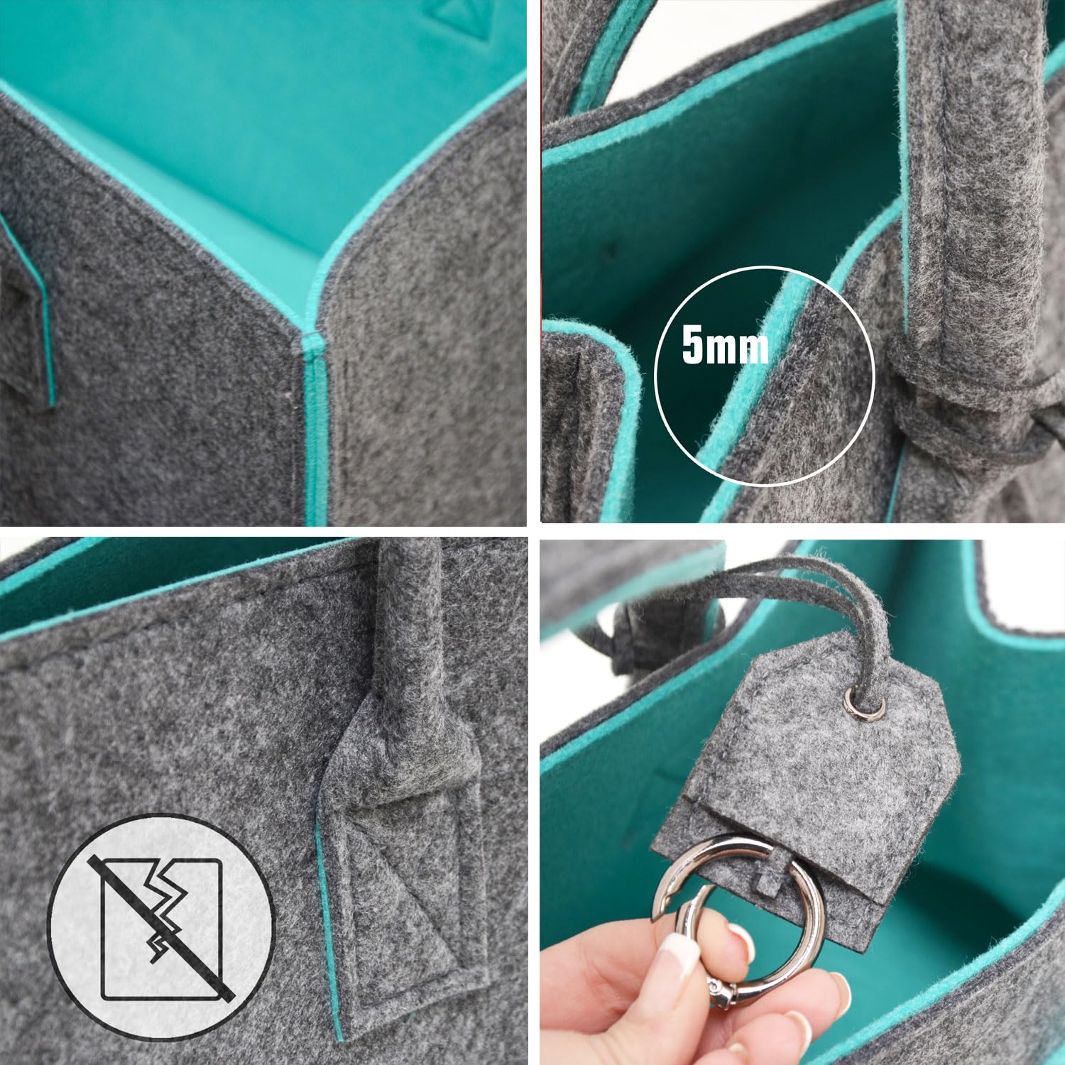 DuneDesign Set de 2: Bolsa de Fieltro hasta 25kg - 50x25x25 Cesta para Leña Interior - Cesta de Almacenaje Tote Bag Grande - Cesta Compra Bolsa Compra Plegable - Cesta Leña Chimenea Cesta para Pellets