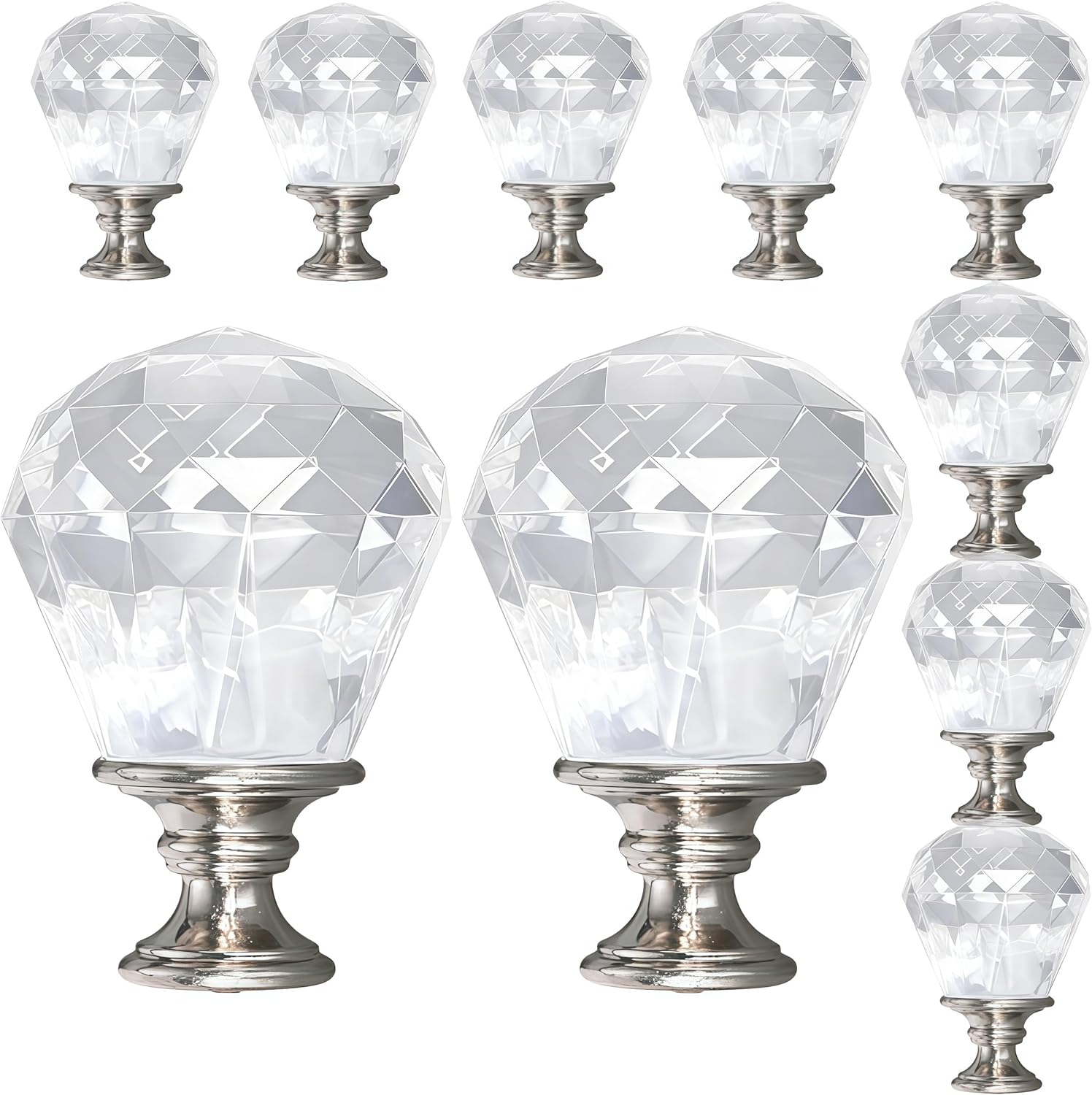 Curtain Finials 10 Pack of Acrylic Transparent Diamond Striped Decorative Head M6 Screws for 1 Inch Or 7/8 Inch Curtain Rods Transparent