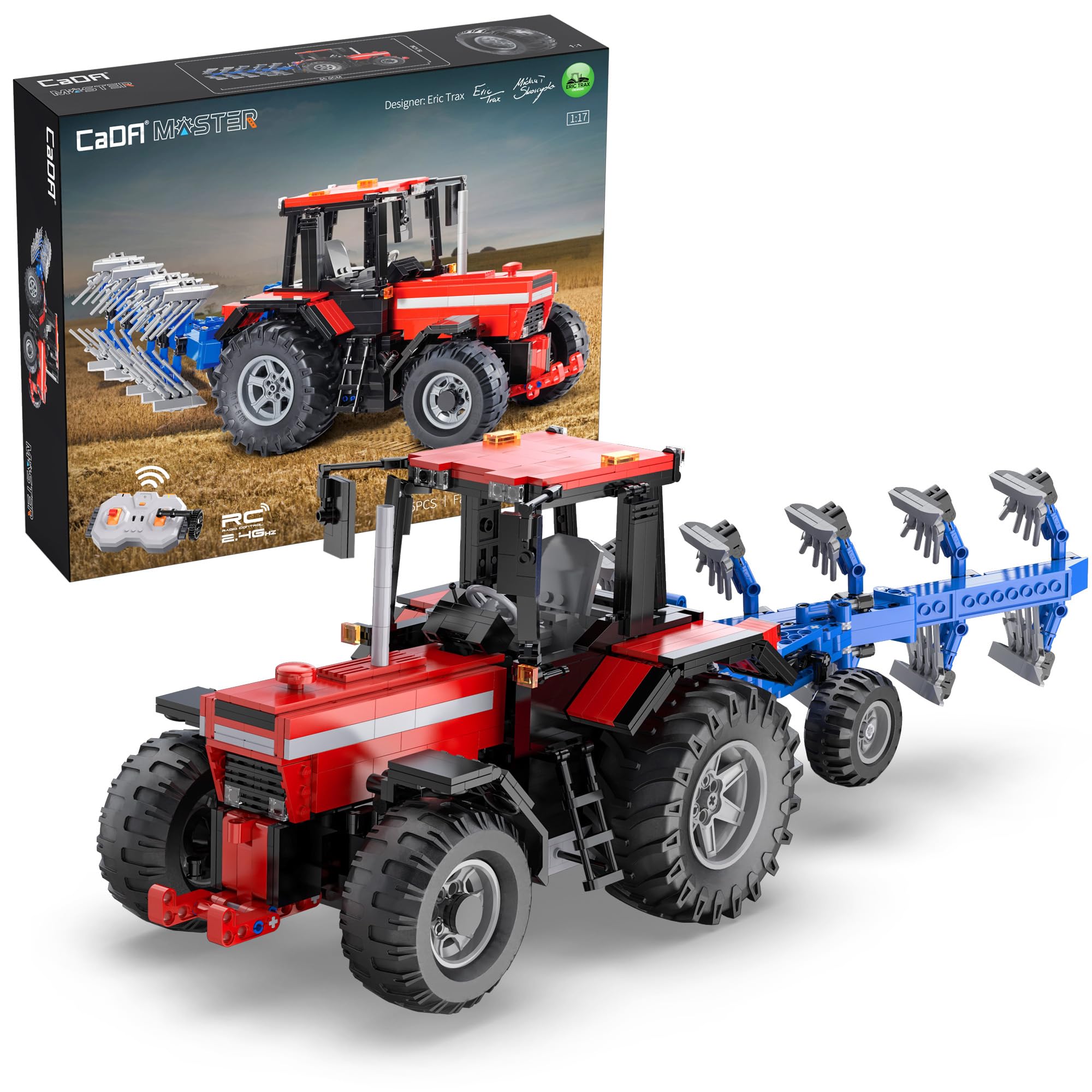 CaDA Multi-Function Red Farm Tractor & Plough - 1675 Pieces - Self-Build Brick Building Block Model C61052W
