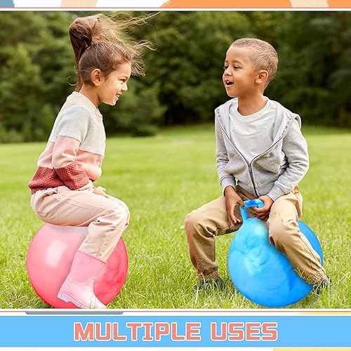 Miniatura 6 de Poen 2 bolas de salto de 18 pulgadas con bomba de aire, bola inflable con asa, bola de salto para niños, pelota de ejercicio para niños y niñas
