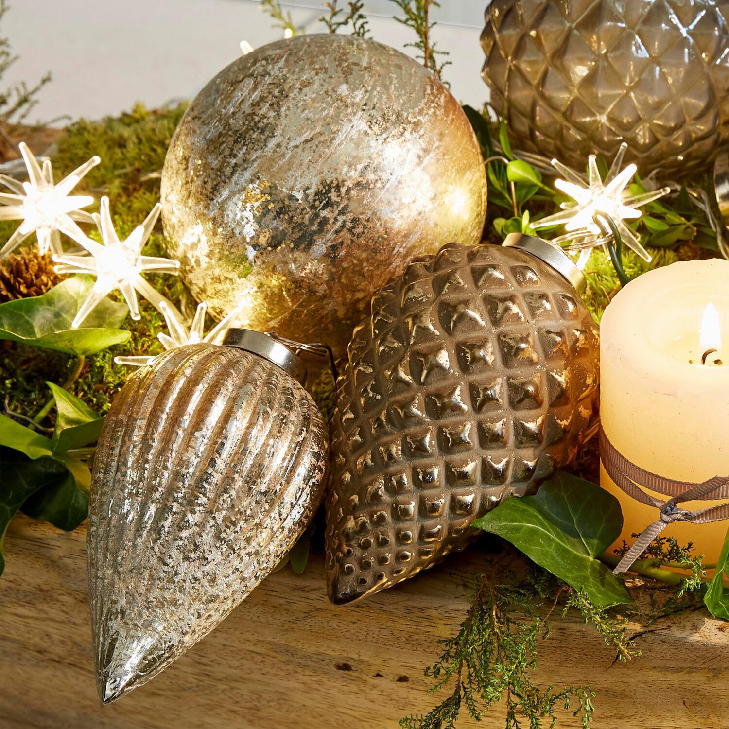 LOBERON Weihnachtsschmuck 6er Set Layounne - antiksilber/grau