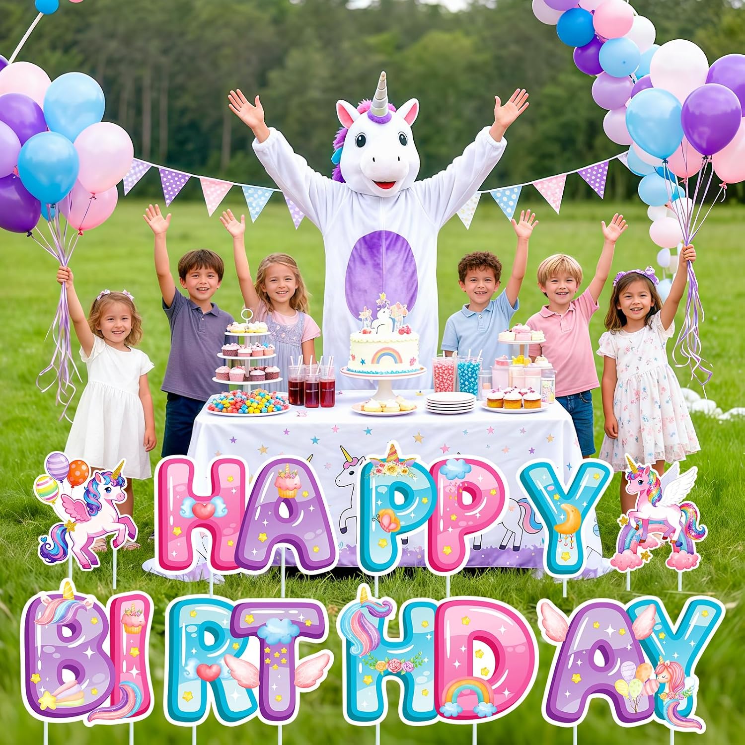 Unicorn Birthday Yard Sign Pink Birthday Themed Party Decorations for Girls Unicorn Theme Happy Birthday Lawn Signs with Stakes Outdoor Birthday Party Decorations Supplies for Outdoor Yard Lawn