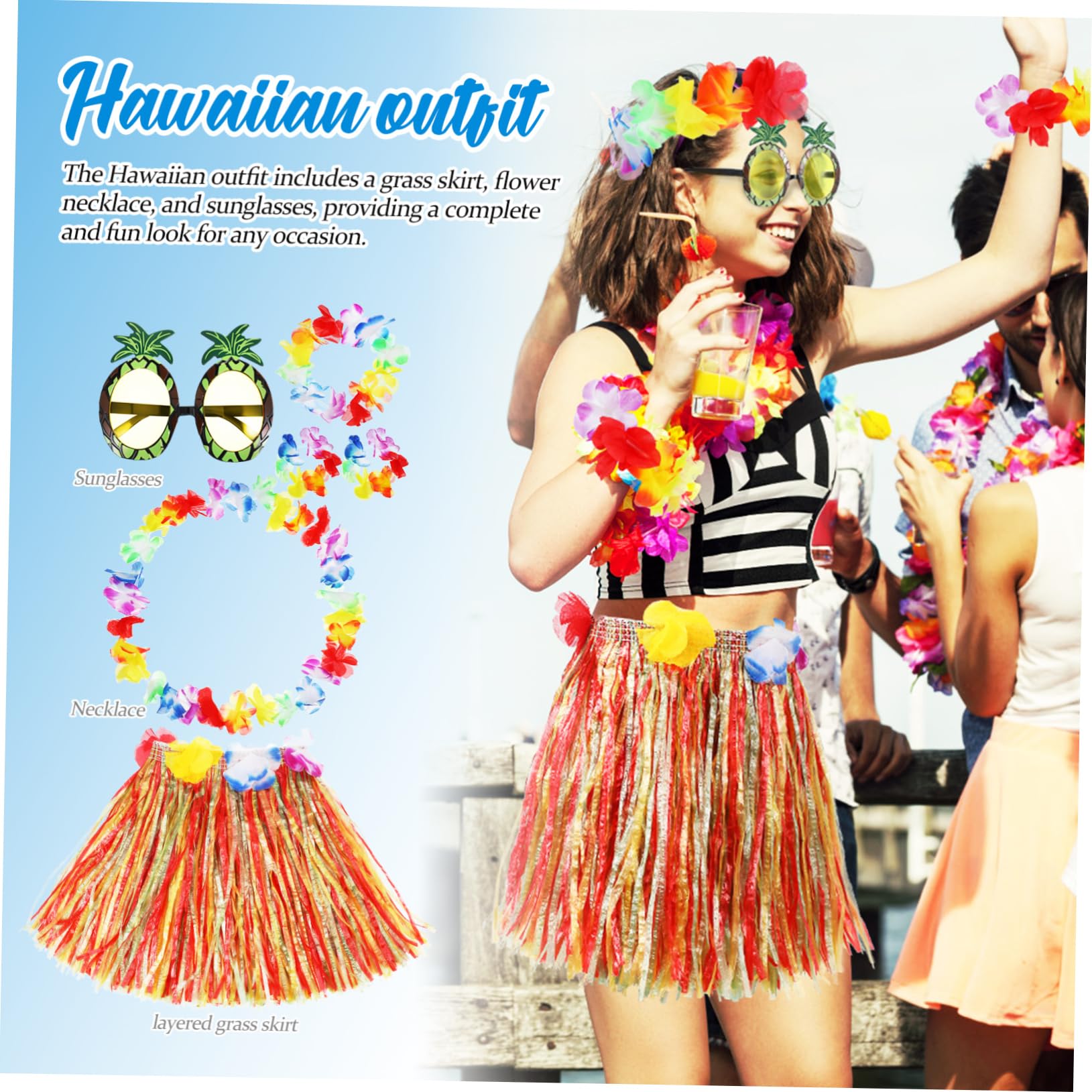minkissy Traje De Falda De Hierba Mujer Faldas Para Sol Trajes Dama Fiesta Tropical Favor Condujo Hula Hierba Traje Hawaiano De Las Niñas Guirnalda Luau El Plastico