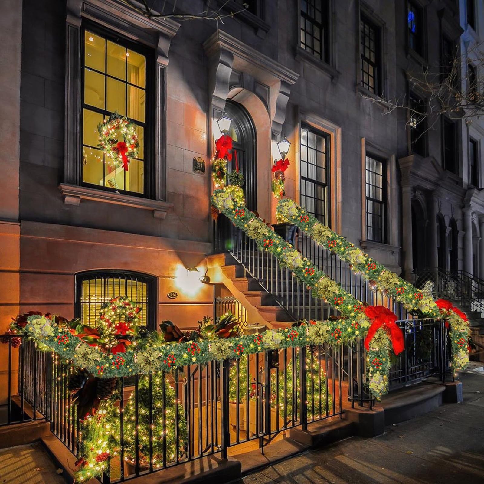 SHAVINGFUN Guirlande de Noël,Guirlande de noël Lumineuse,Guirlande Sapin Artificiel,2.7M LED à Pile Guirlande Noel Exterieur,pour Mur,cheminée,escalier,décoration de Noël (Or)