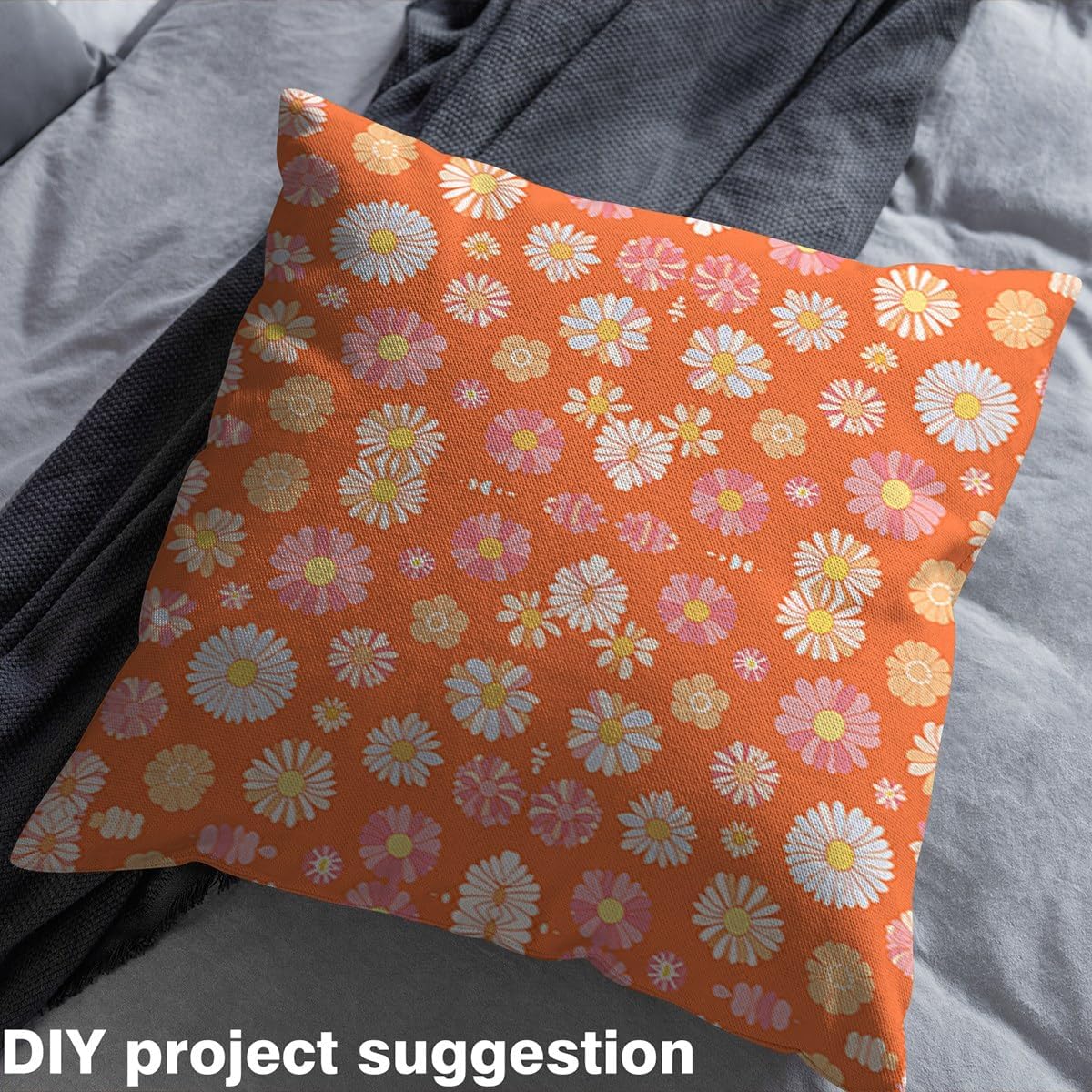 60S 70S Groovy Fabric by The Yard Retro Hippie Flower Decorative Waterproof Outdoor Fabric Vintage Boho Plant Floral Upholstery Fabric for Chairs Botanical Blossom Orange Outdoor Fabric 10 Yards